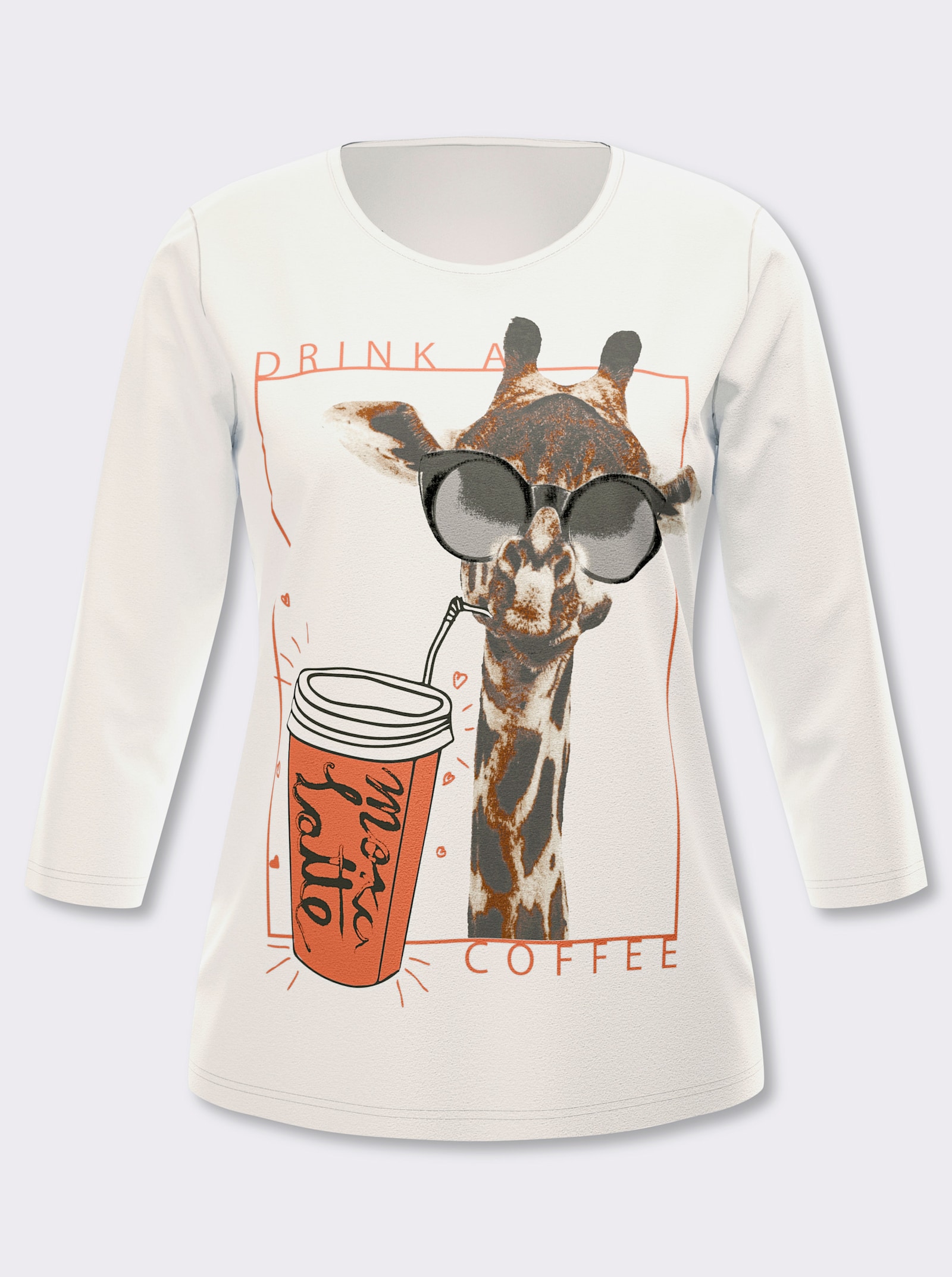 Rundhalsshirt mit Giraffen-Print - weiß-orange