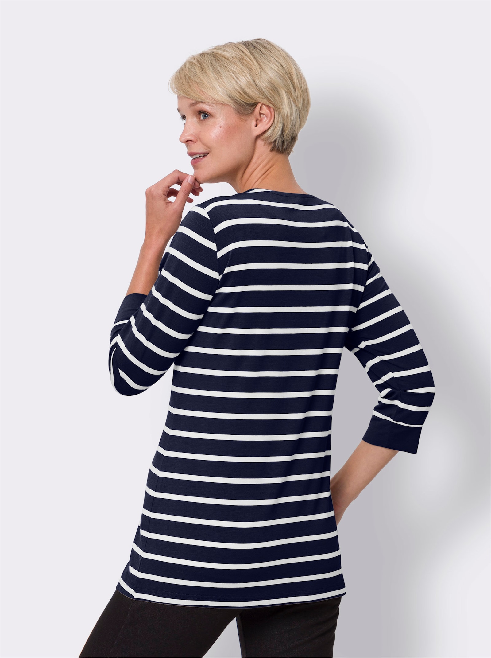 Shirtjacke im garngefärbten Streifenmuster - marine-weiß-gestreift