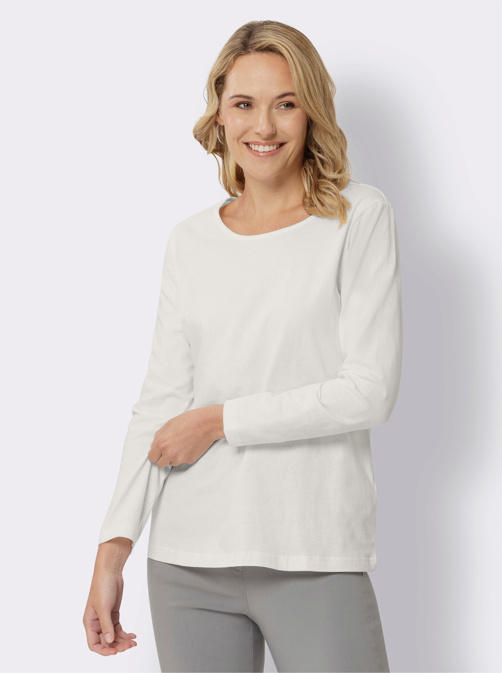 Langarmshirt in reiner Baumwolle - ecru