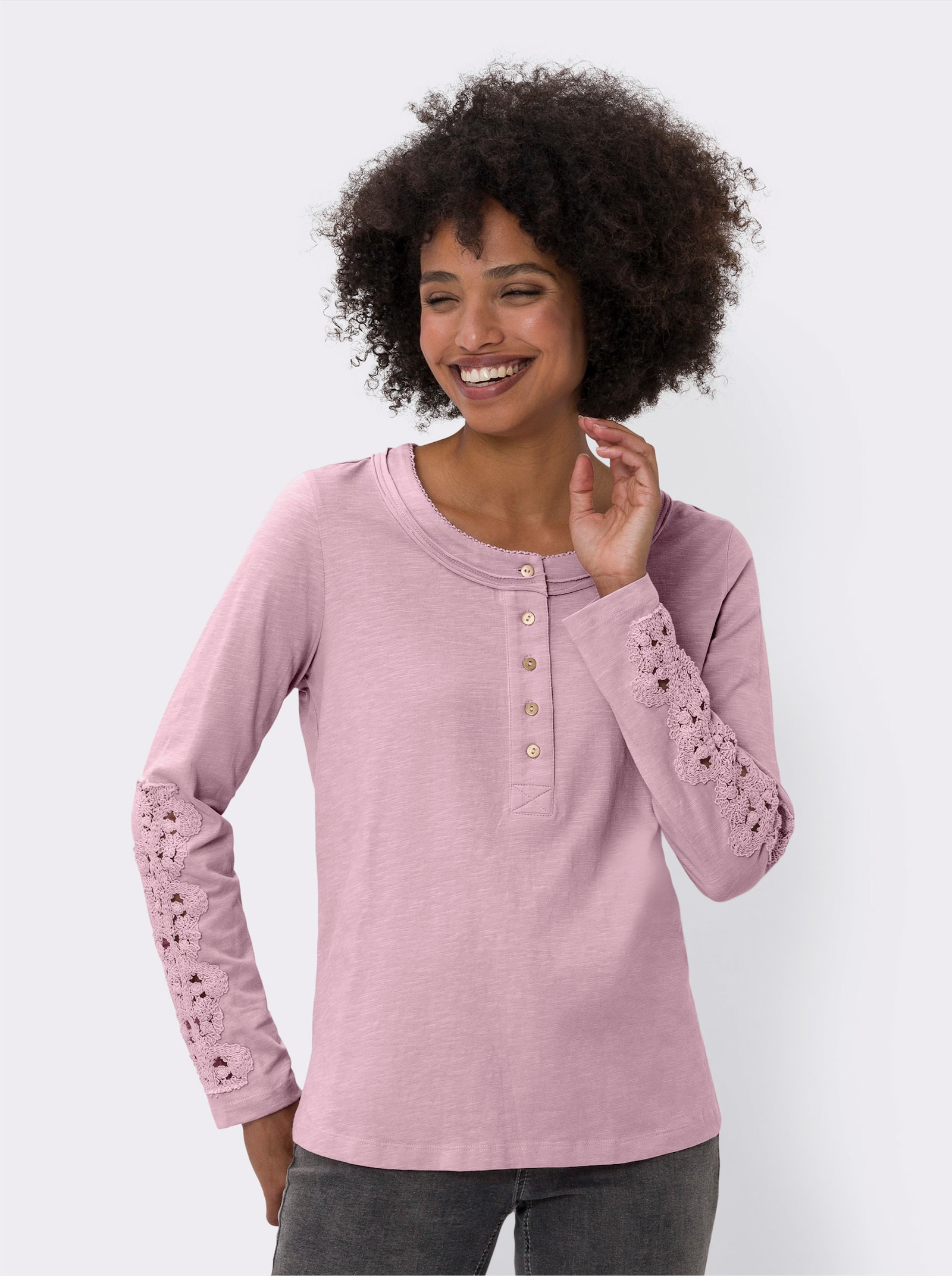 heine Shirt met lange mouwen en kant - roze
