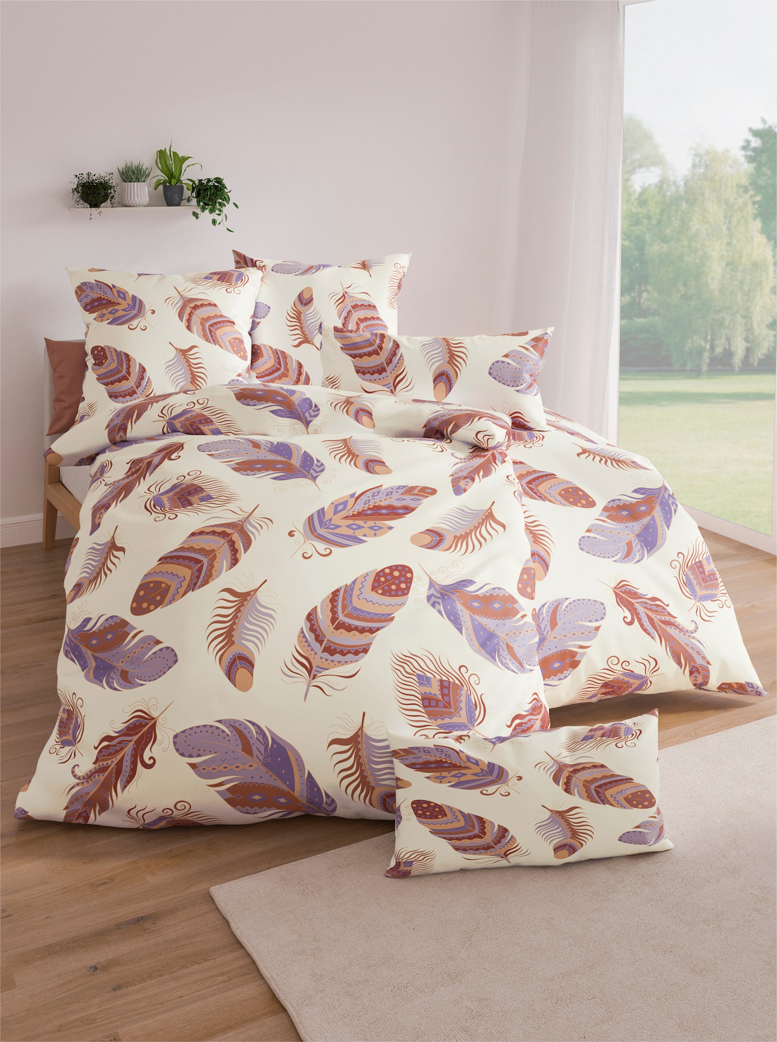 wäschepur Bettwäsche - ecru-papaya-bedruckt