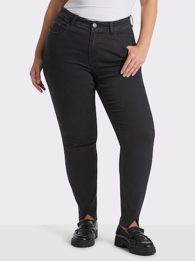 sheego Skinny Jeans mit V-Schlitzen - black denim
