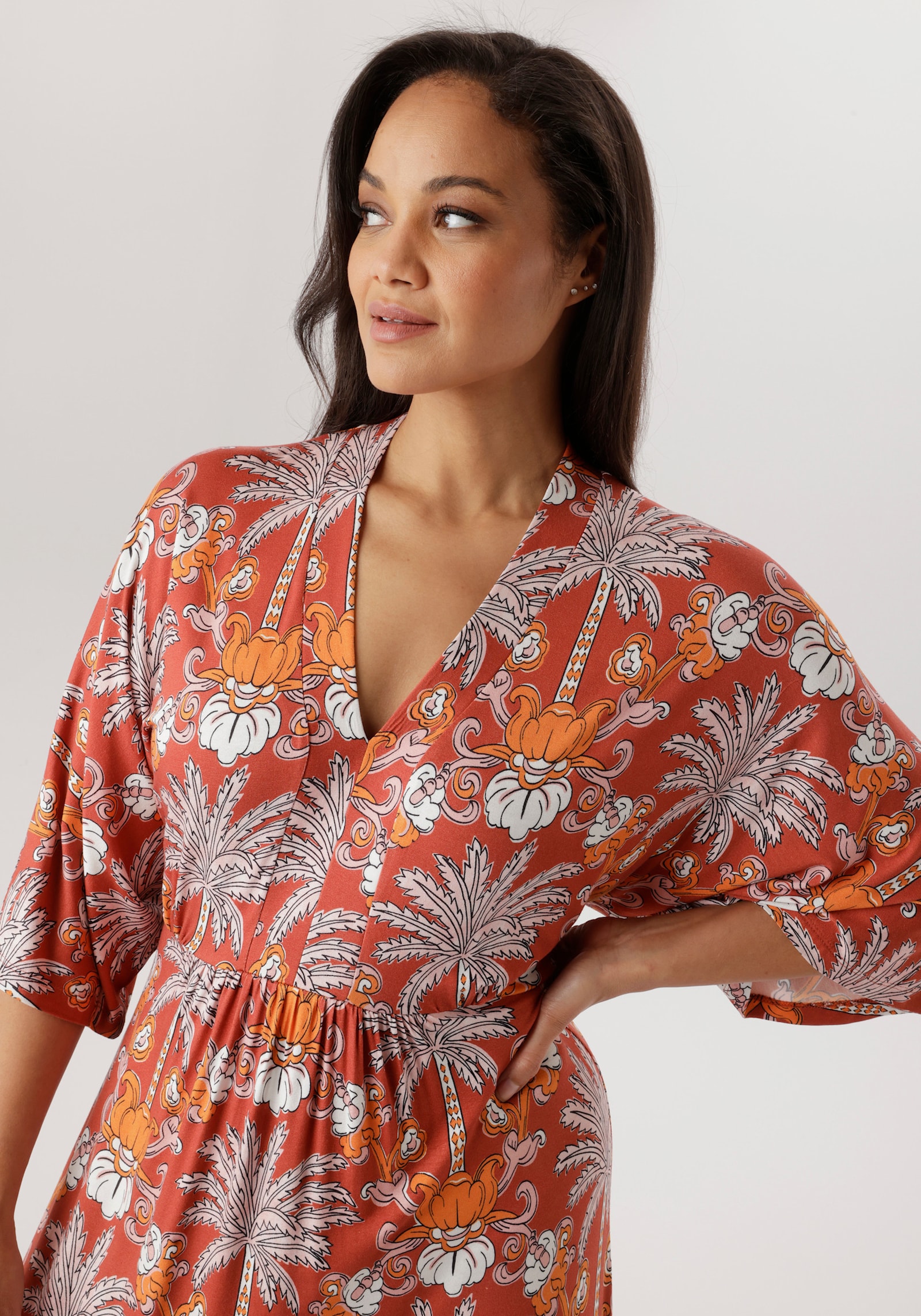 Aniston PLUS Jerseykleid - orange-gemustert