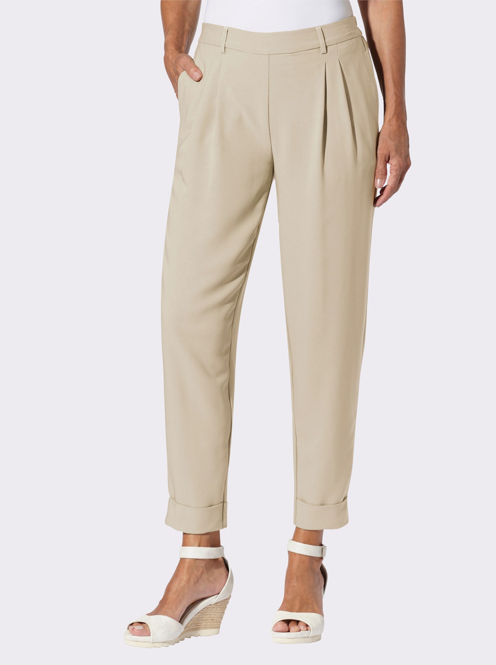 Bundfaltenhose mit fixiertem Saum - sand