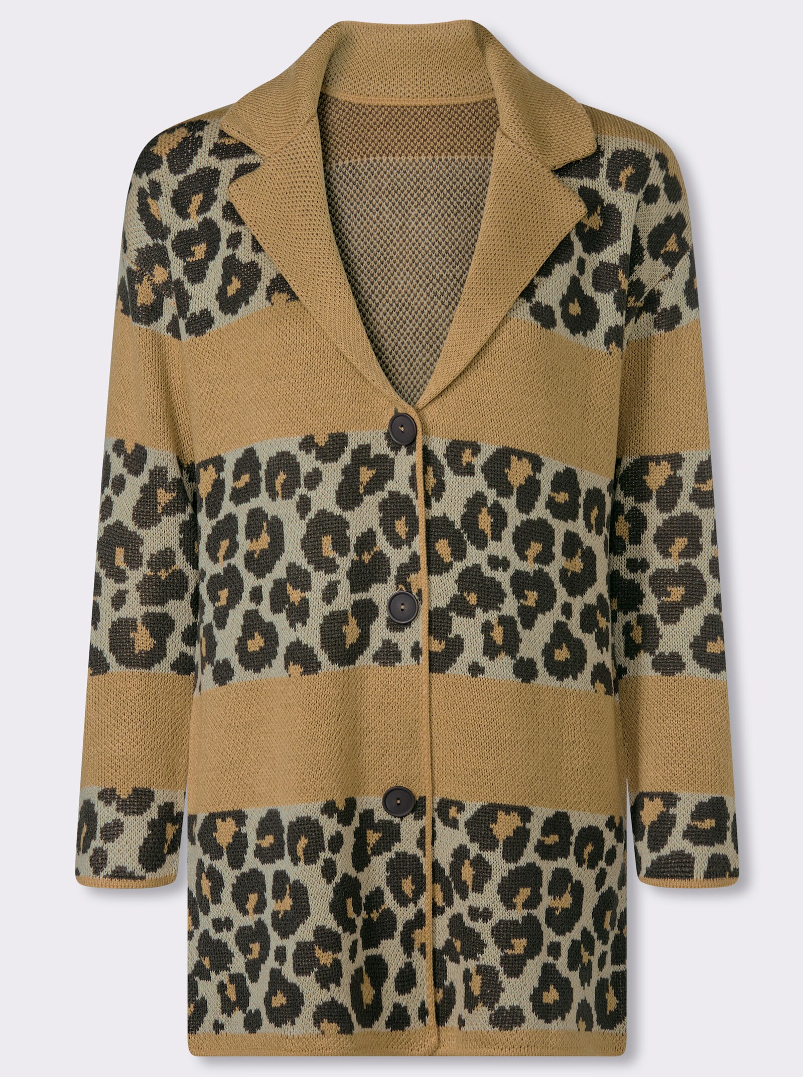 Jacquardstrickjacke im Mustermix - camel-graphit-gemustert