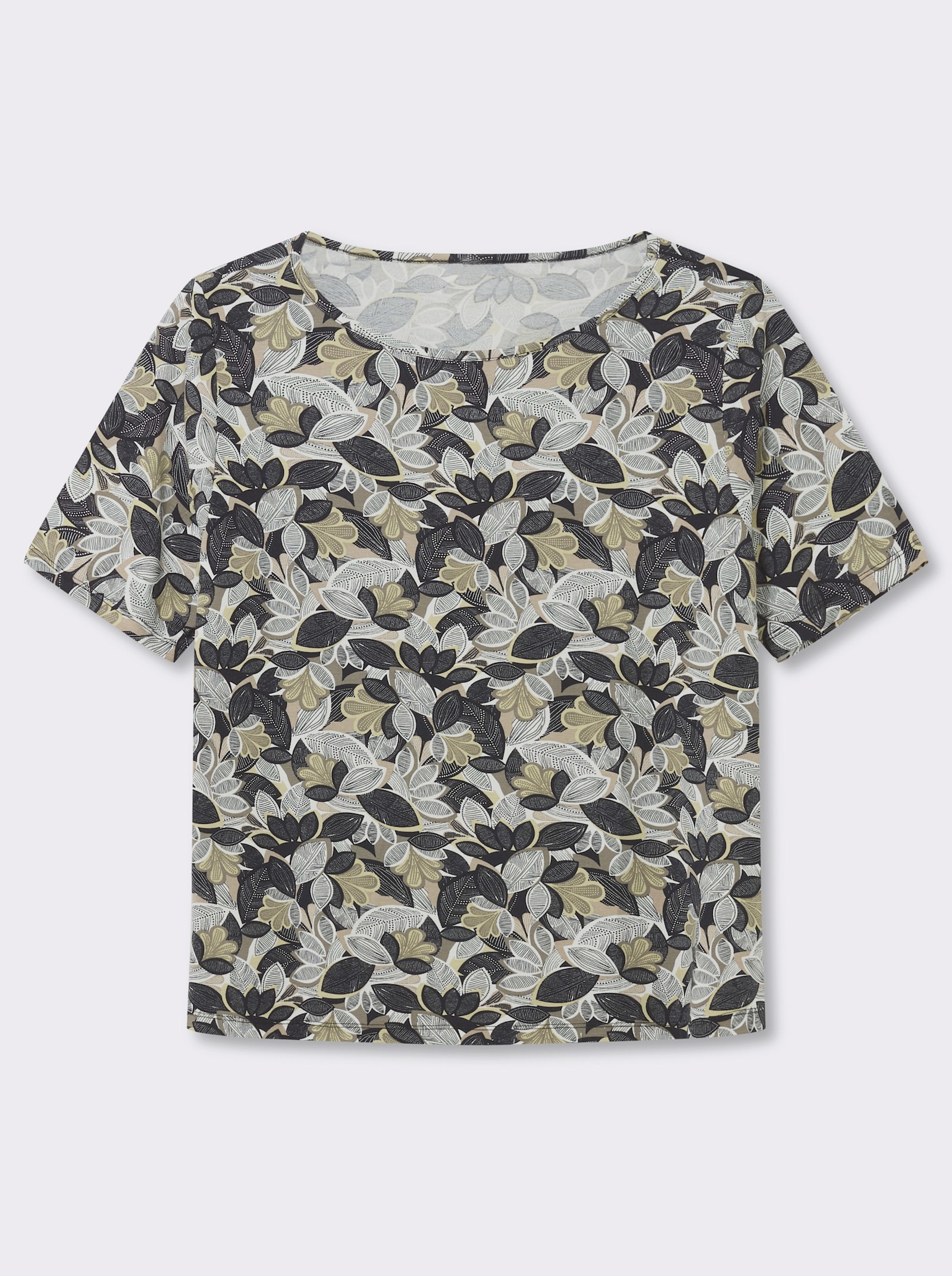 Print-Shirt mit paspeliertem U-Boot-Ausschnitt - khaki-lindgrün-bedruckt