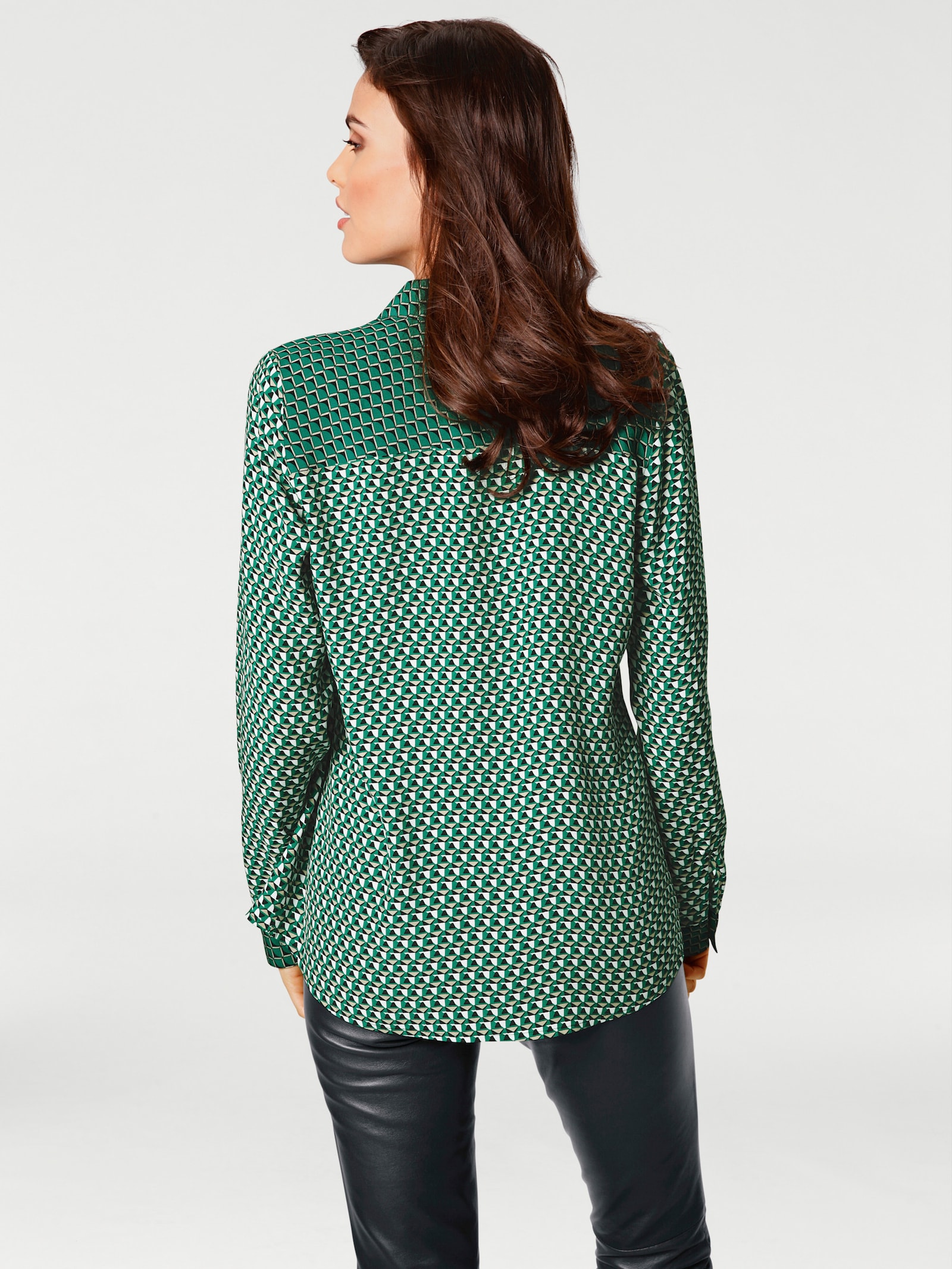 heine Hemdbluse im Minimal-Dessin - dunkelgrün-taupe