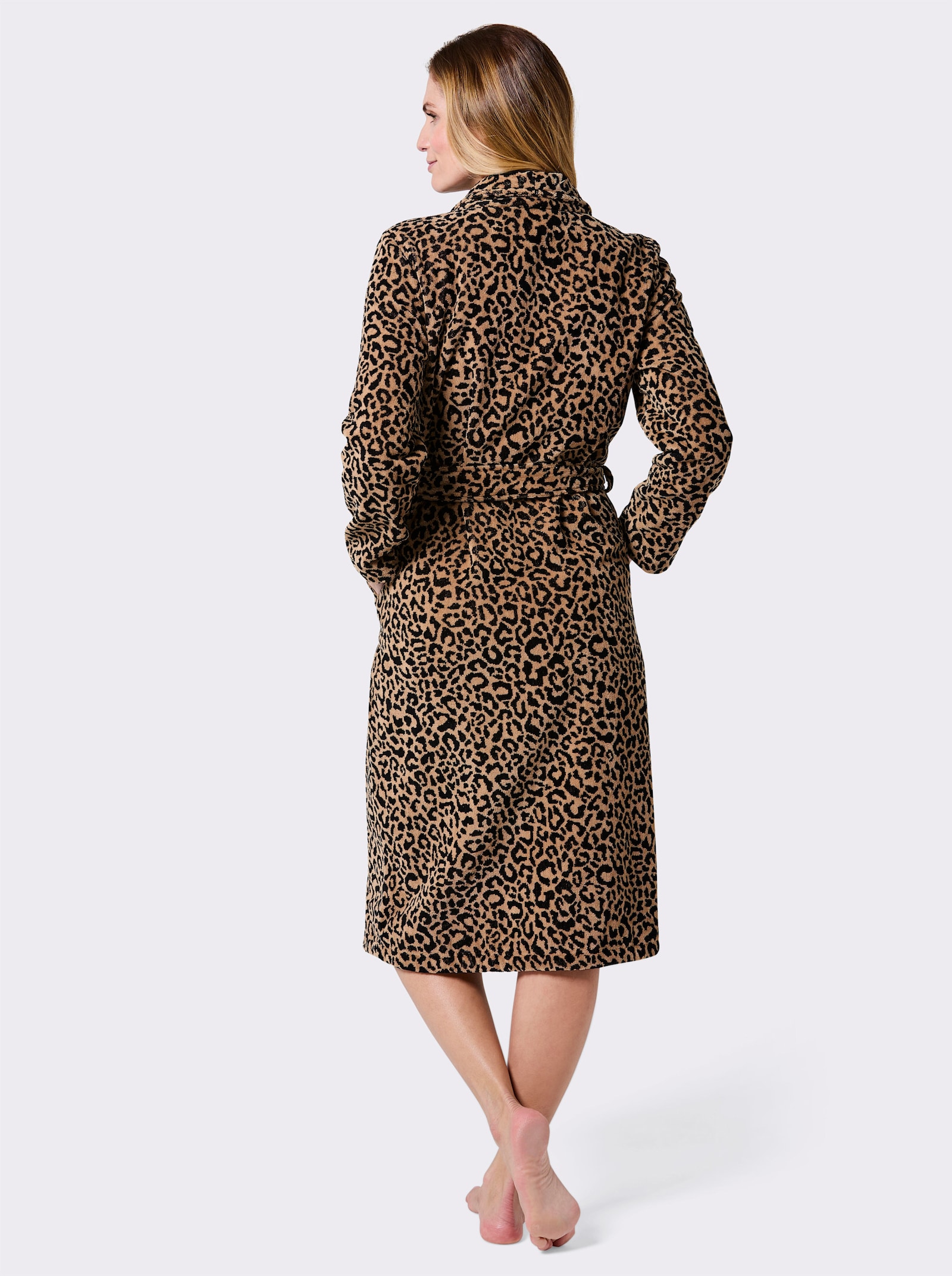 feel good Damenbademantel mit Leo-Muster - camel-schwarz-gemustert