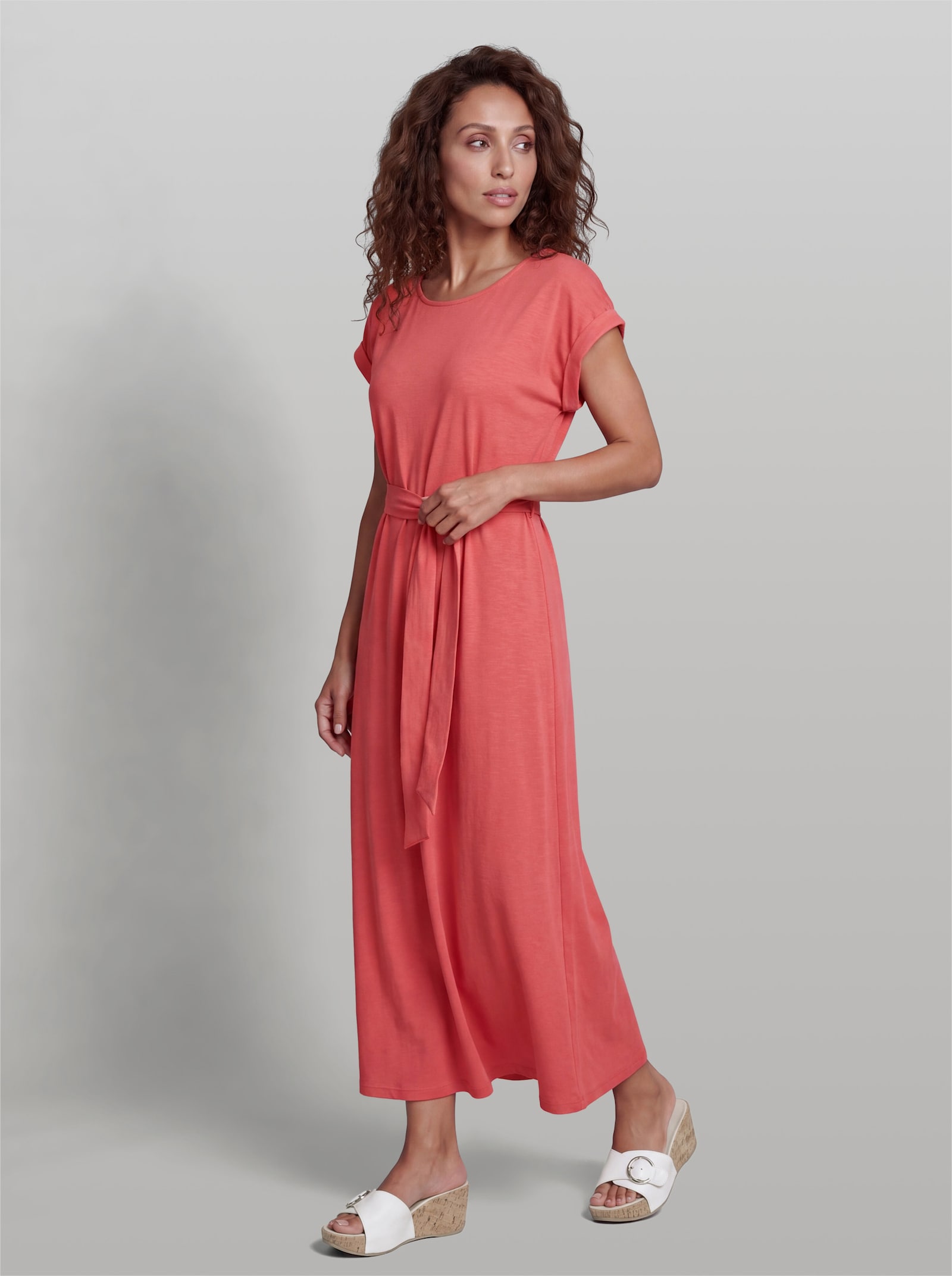 heine Baumwollkleid mit Bindegürtel - koralle