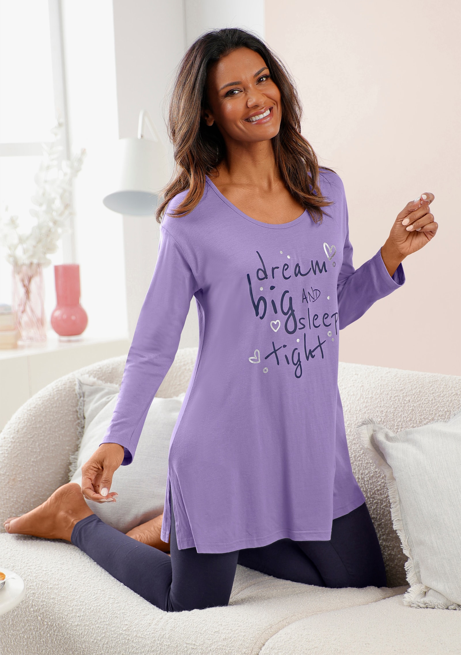 wäschepur Schlafanzug mit Tunika-Oberteil - lavendel-marine