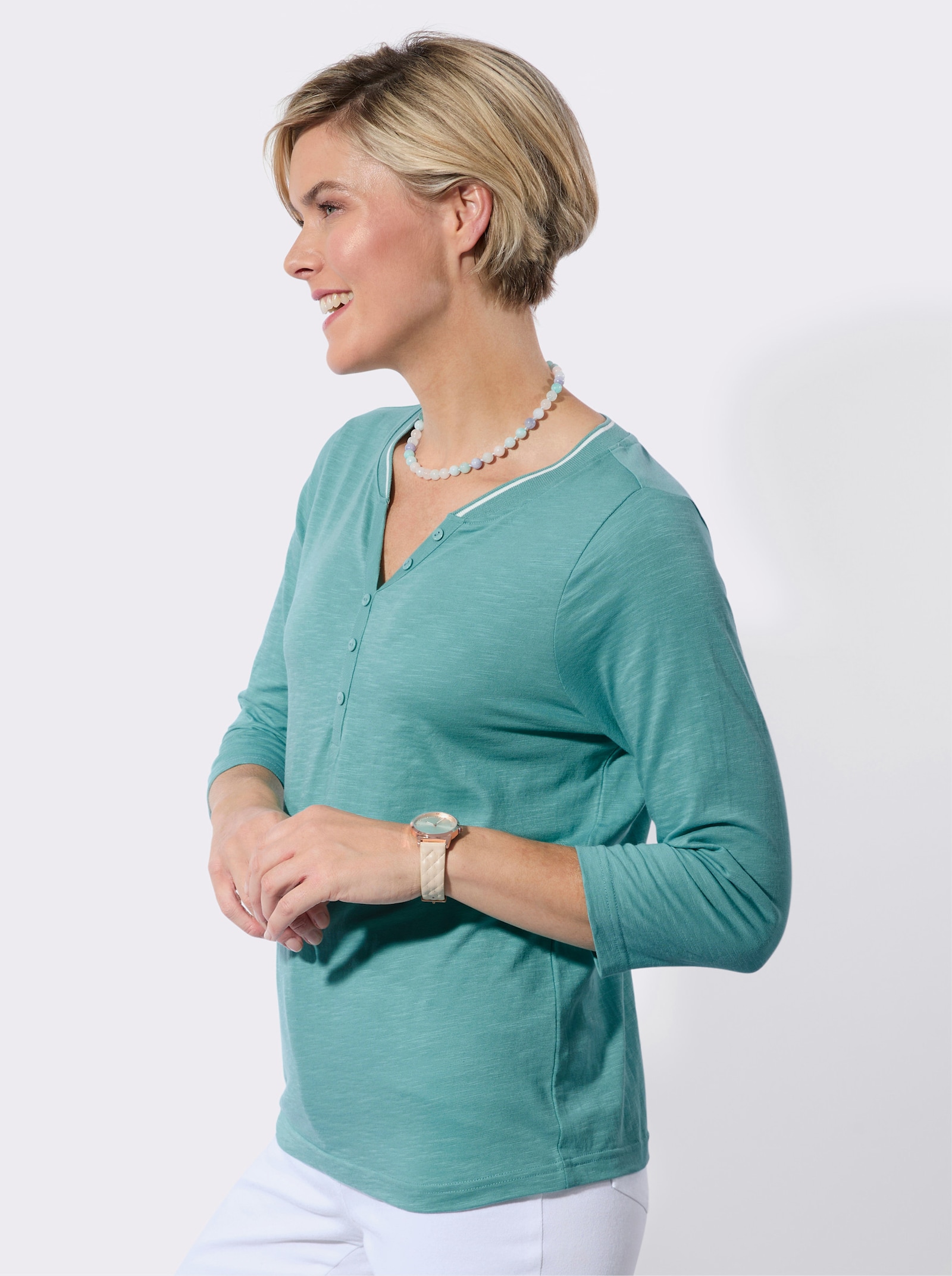 3/4-Arm-Shirt mit imitierter Knopfleiste - ozean