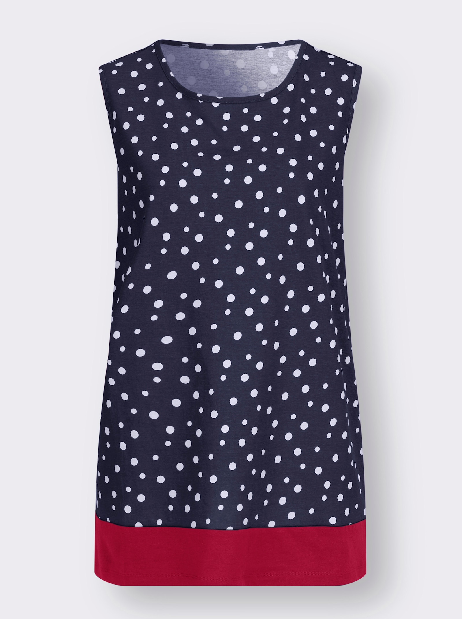 Lange top in A-lijn - marine/wit geprint