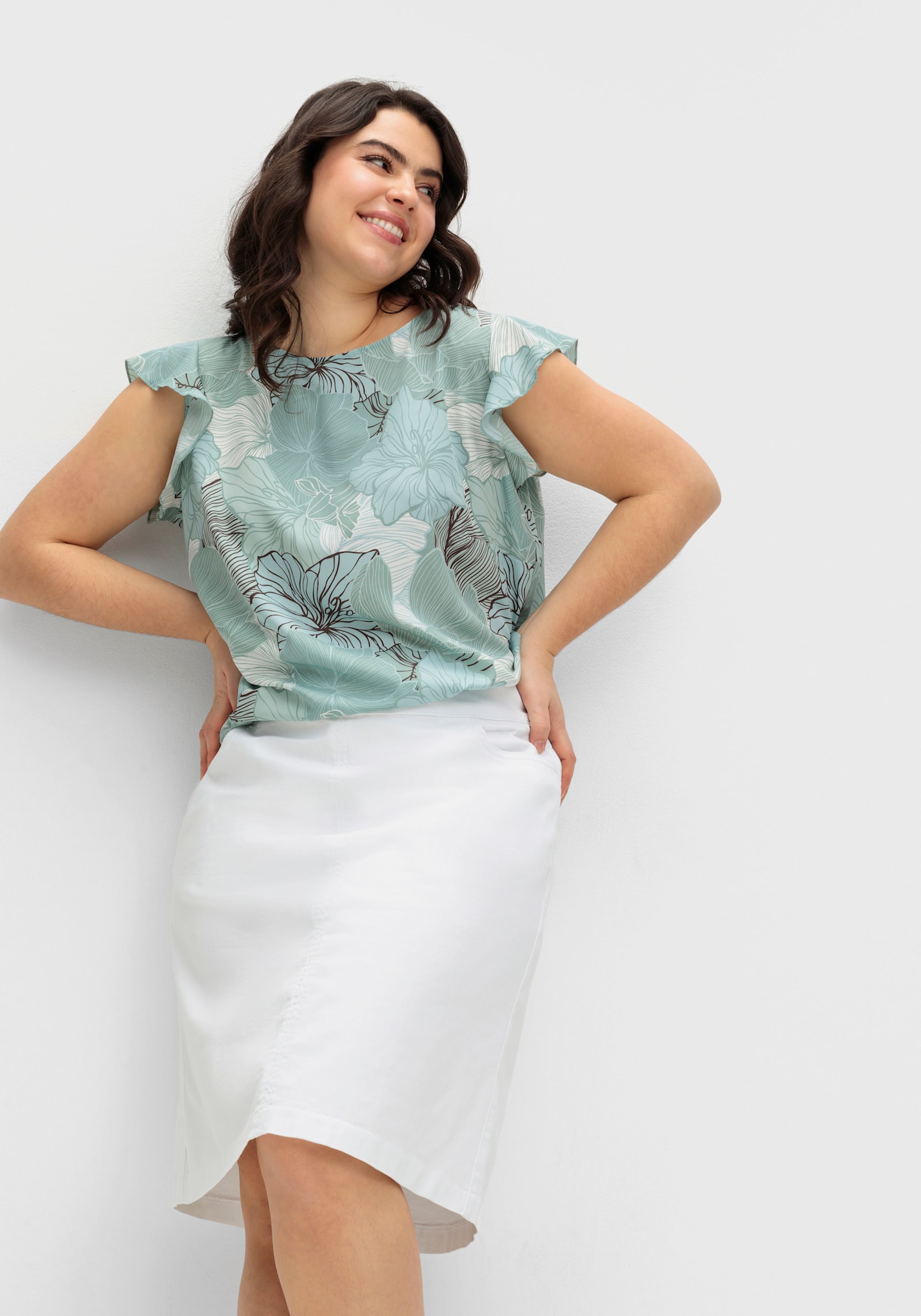 Jeansrock mit hoher Bundpatte - weiß