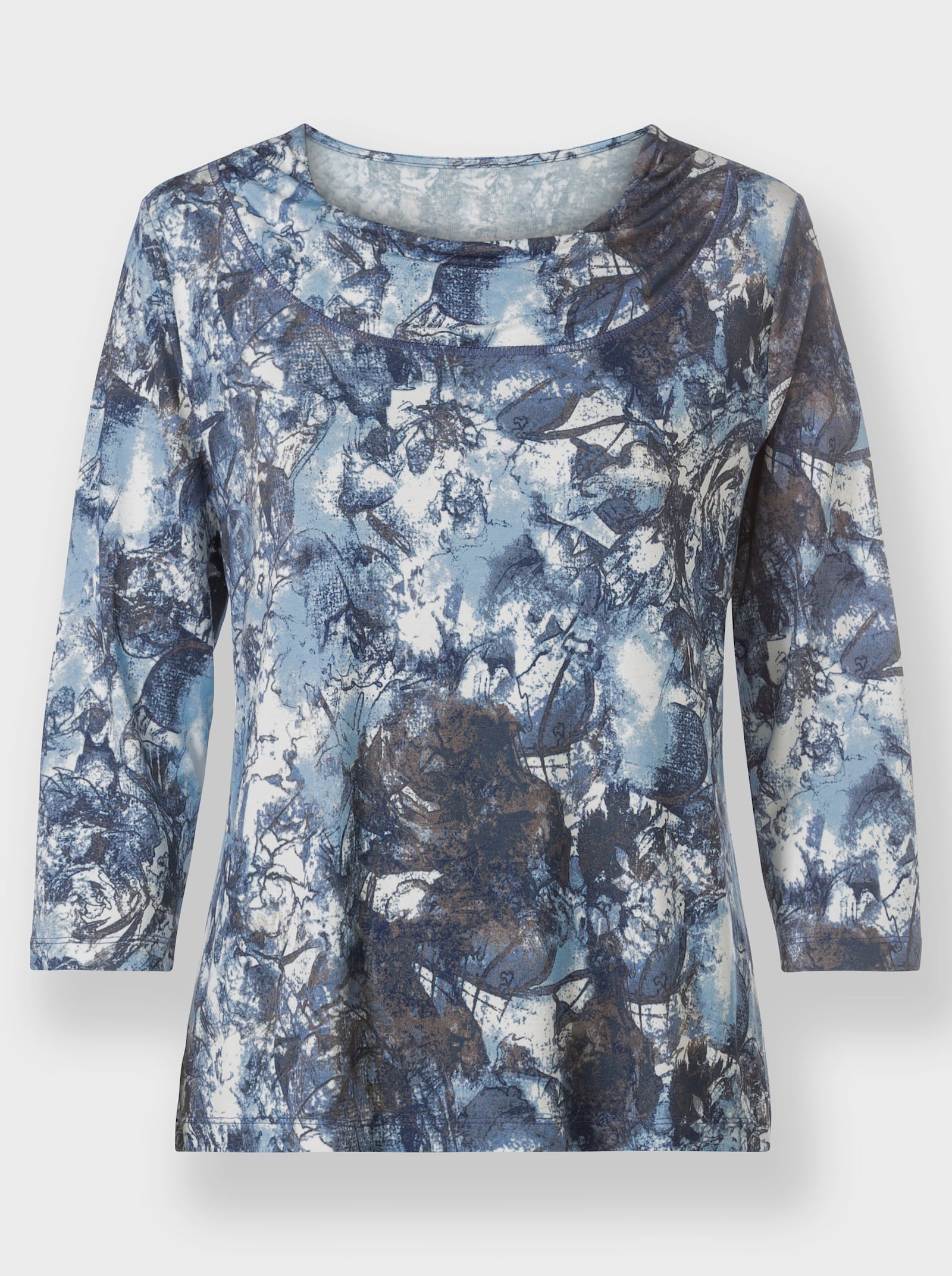 3/4-Arm-Shirt mit Beleg - eisblau-marine-bedruckt