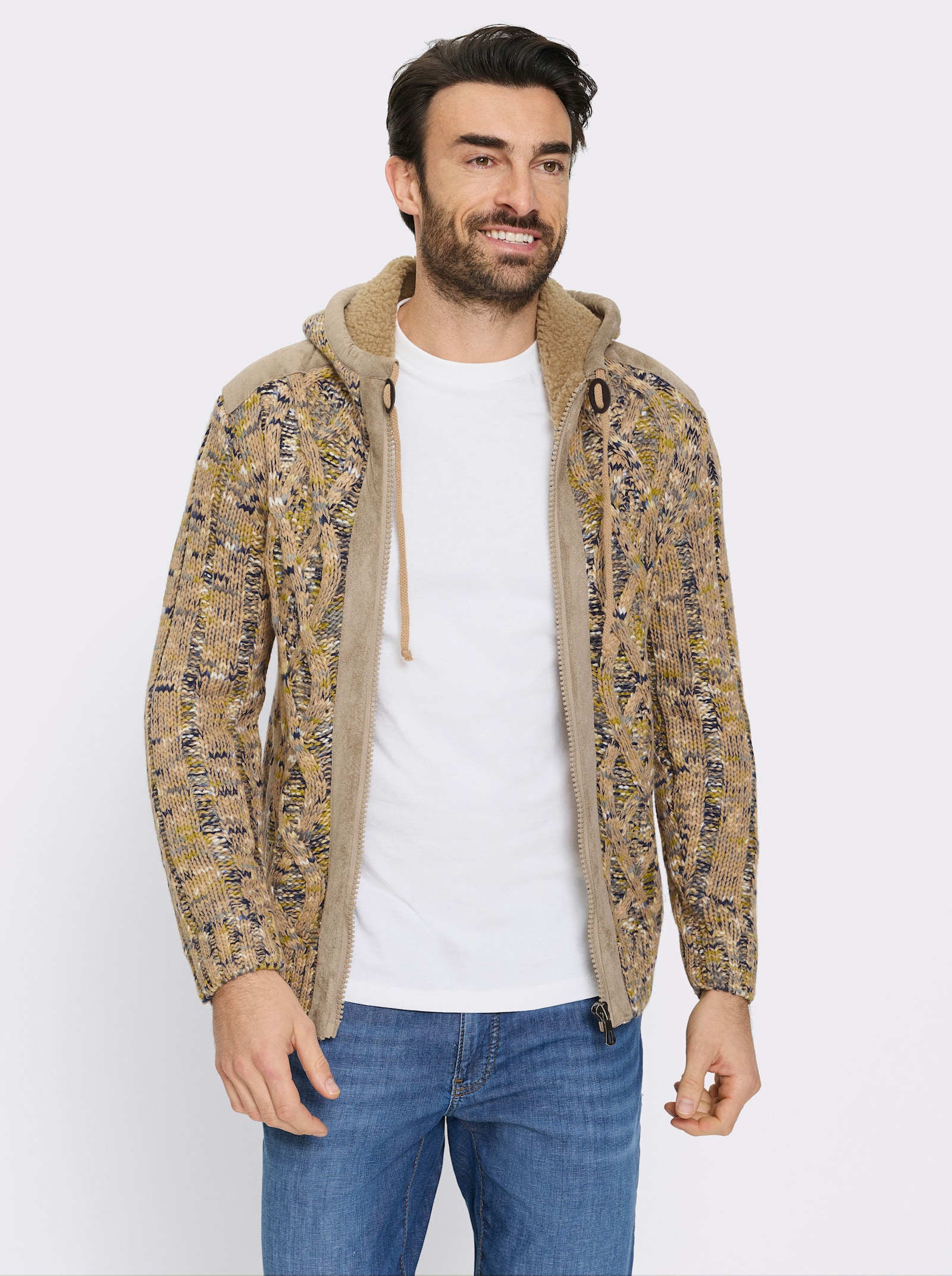 Marco Donati Strickjacke mit Strukturmuster - camel-meliert