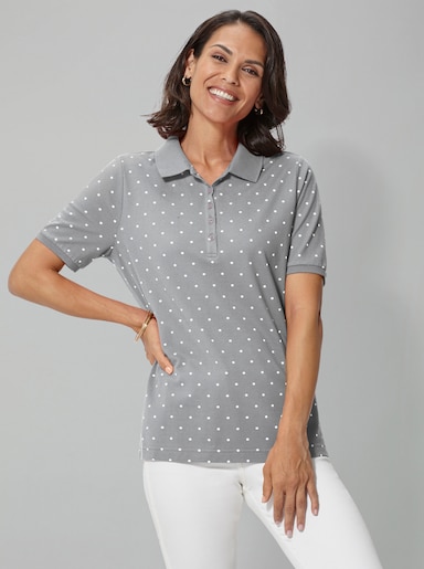 Poloshirt in Pünktchen-Dessin - grau-meliert-getupft
