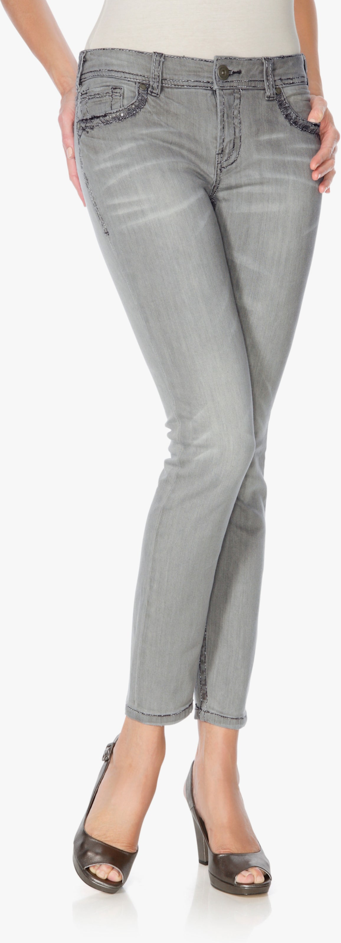 heine Skinny jeans met borduursel - grey denim