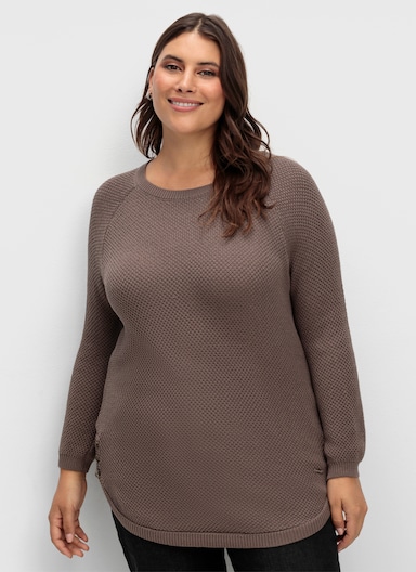 Rundhalspullover mit abgerundetem Saum - dunkeltaupe