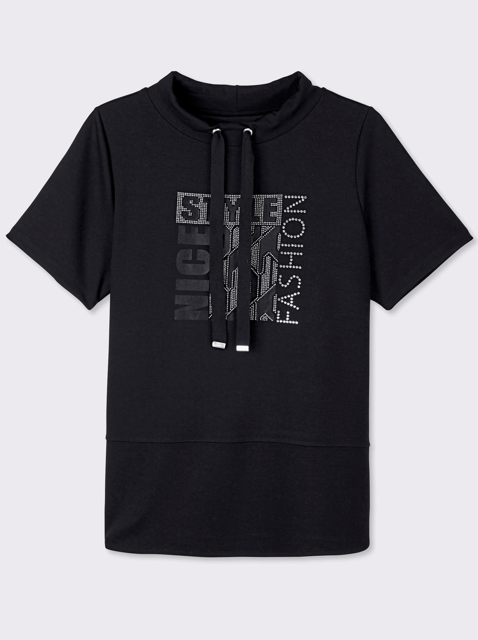 Kurzarmshirt mit Stehkragen - schwarz