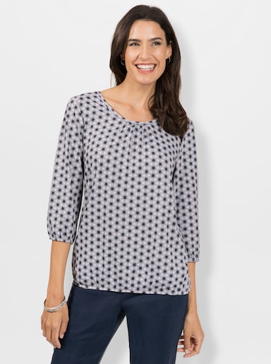 Print-Shirt im floralen Grafik-Dessin - flieder-marine-bedruckt