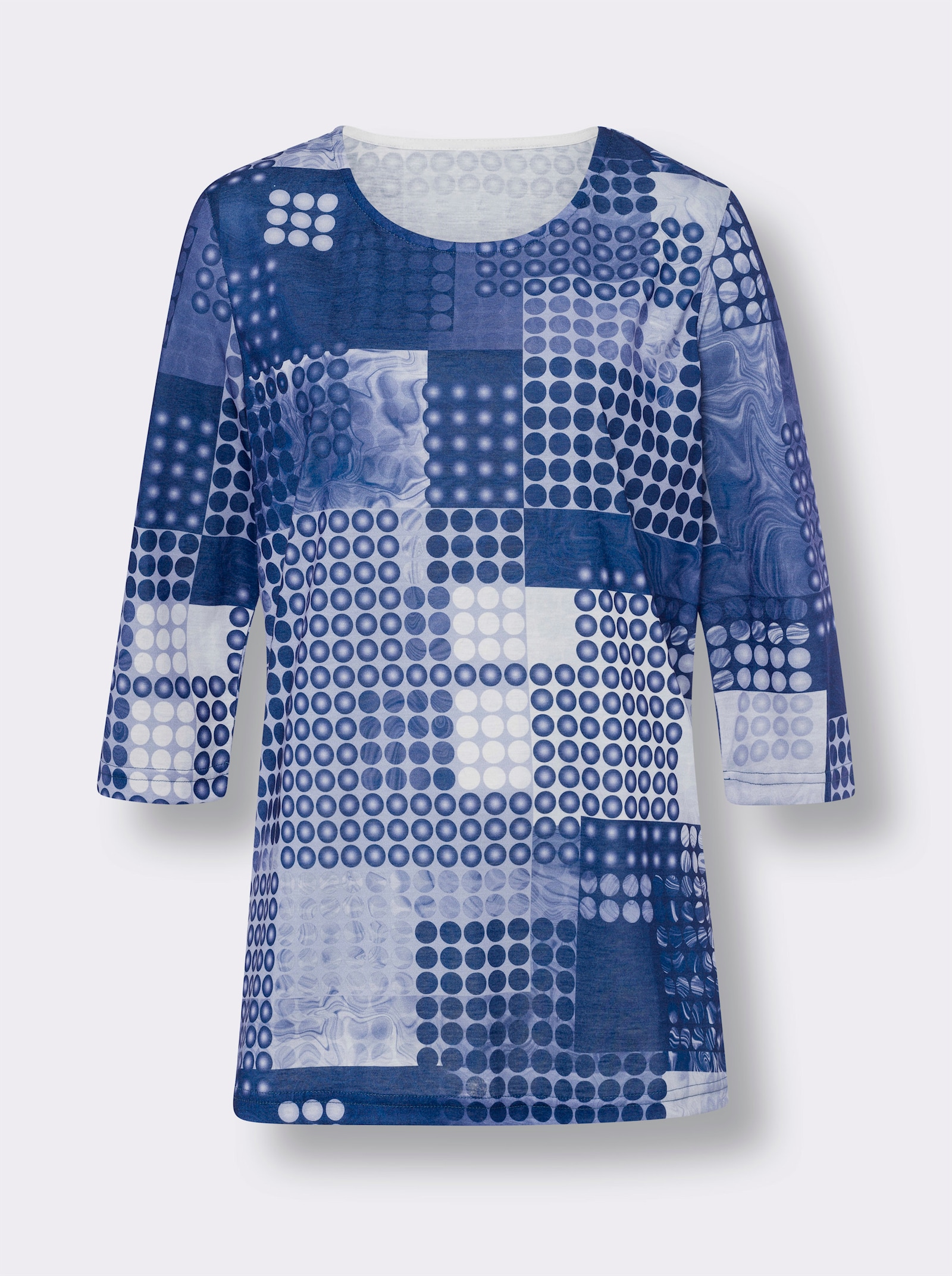 3/4-Arm-Shirt in Longform - taubenblau-marine-bedruckt