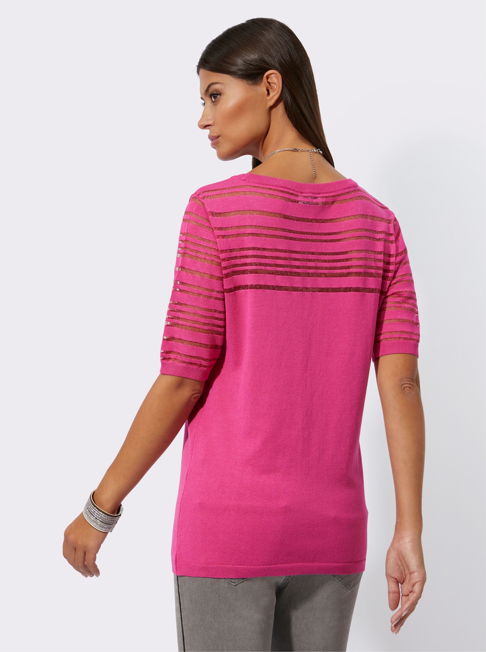 Kurzarmpullover in luftiger Lyocell-Mix-Qualität - fuchsia