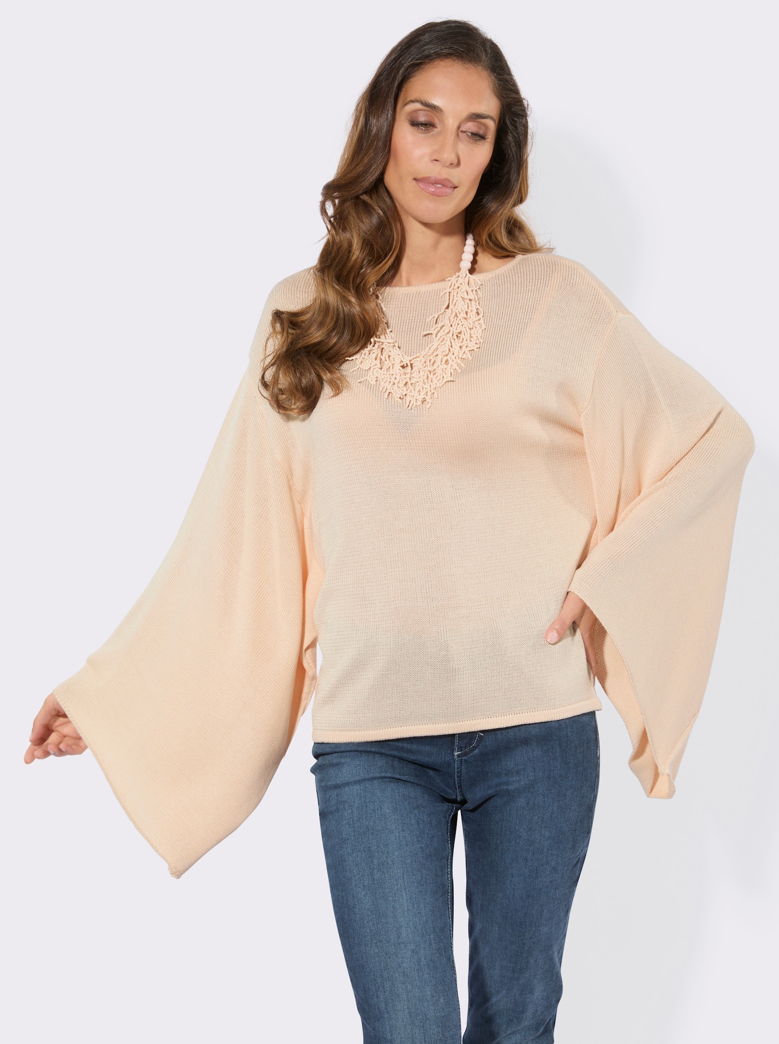 Feinstrickpullover mit weiten Ärmeln - elfenbein
