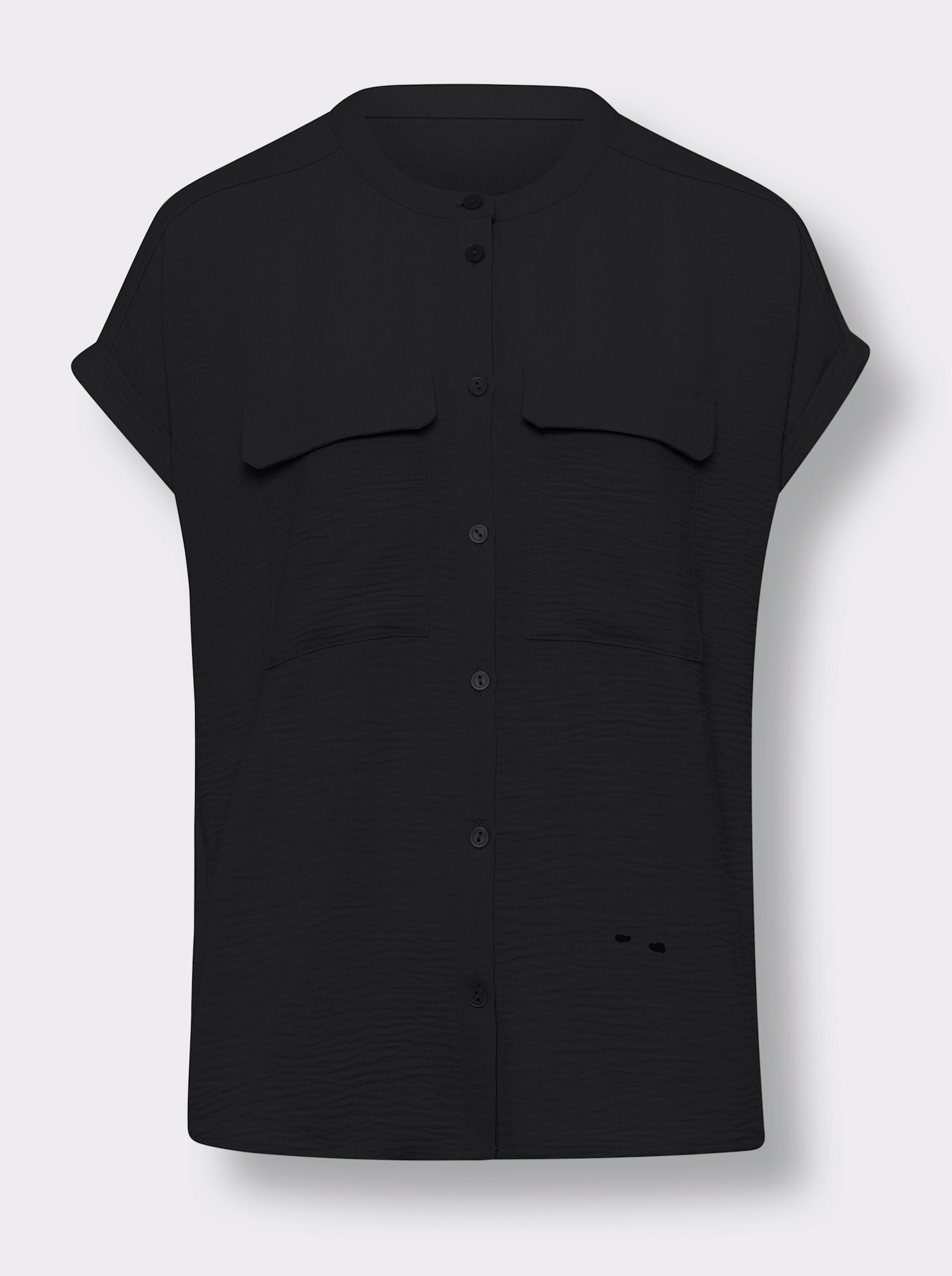 heine Kurzarmbluse in Crinkle-Optik - schwarz