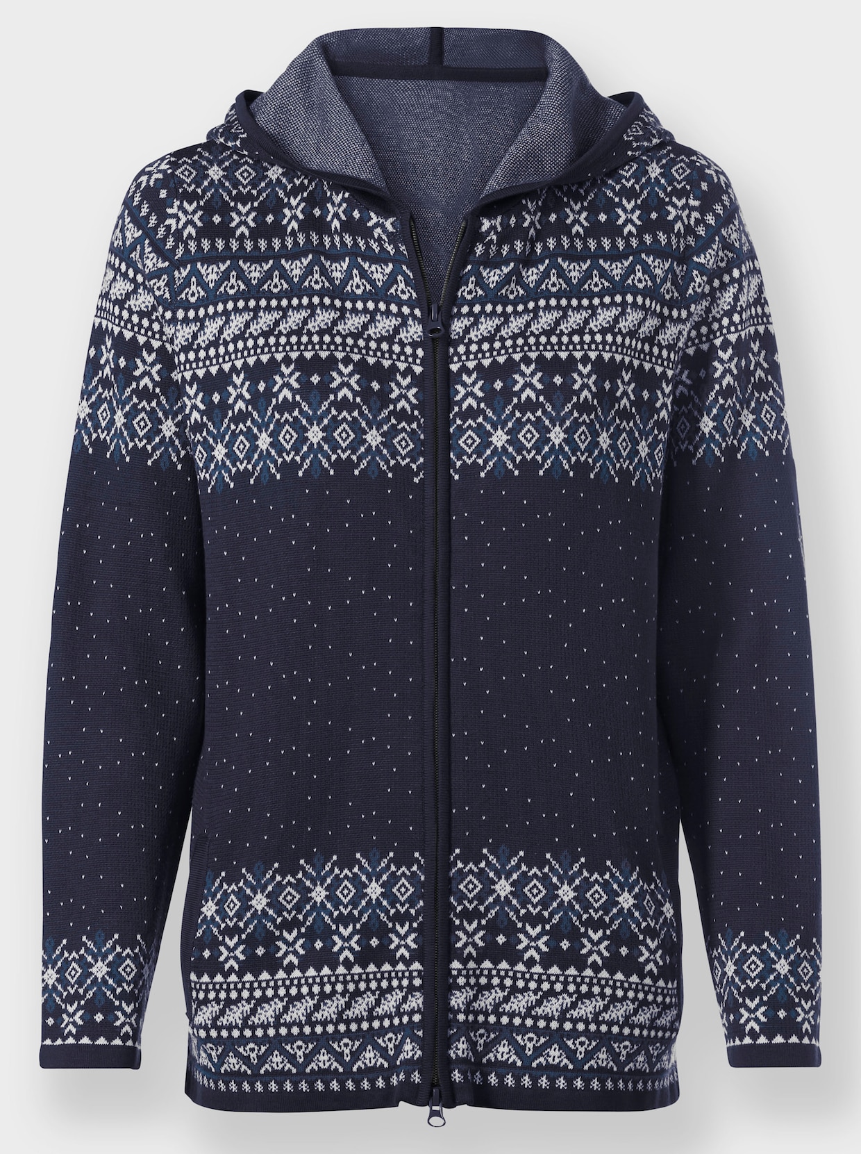 Jacquardstrickjacke - marine-ecru-gemustert
