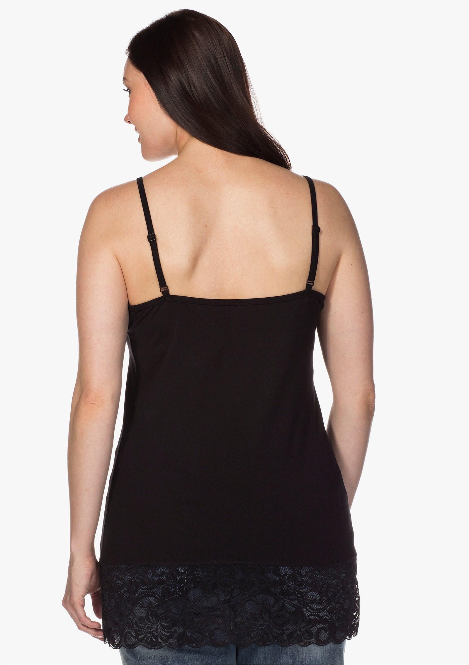 sheego Spaghettitop mit breiter Spitzenbordüre - schwarz