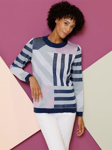 Jacquardpullover in grafischem Muster - kalkmint-rosé-gemustert