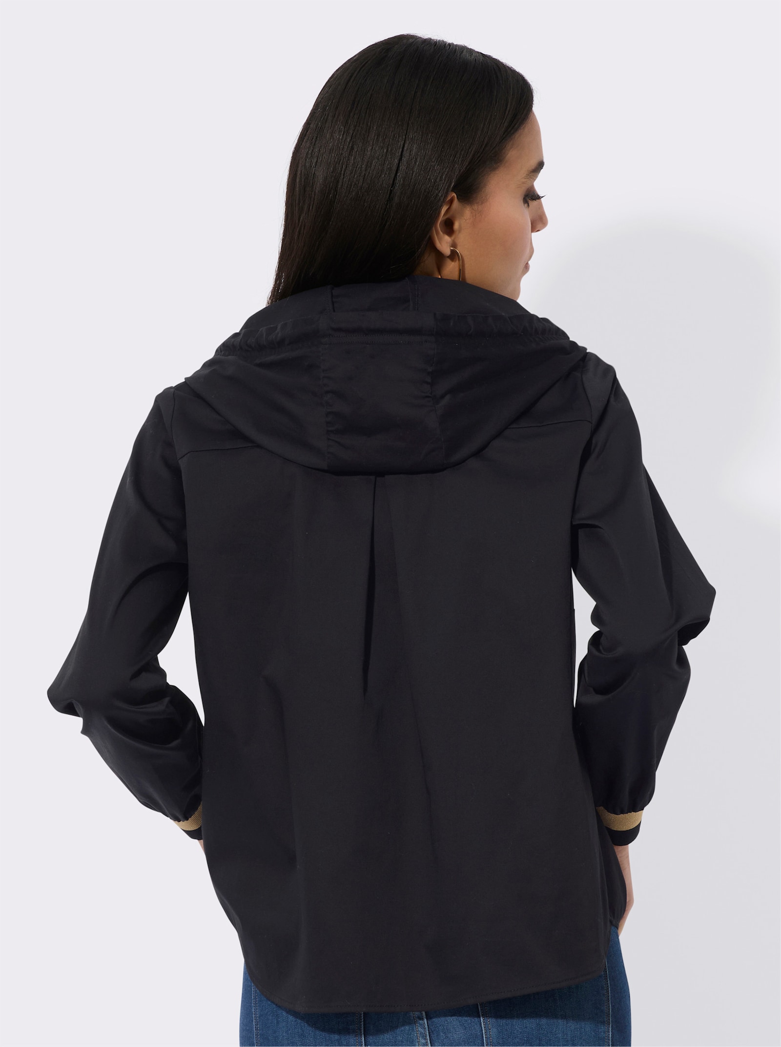 Langarm-Bluse mit funkelnden Zierbändern - schwarz