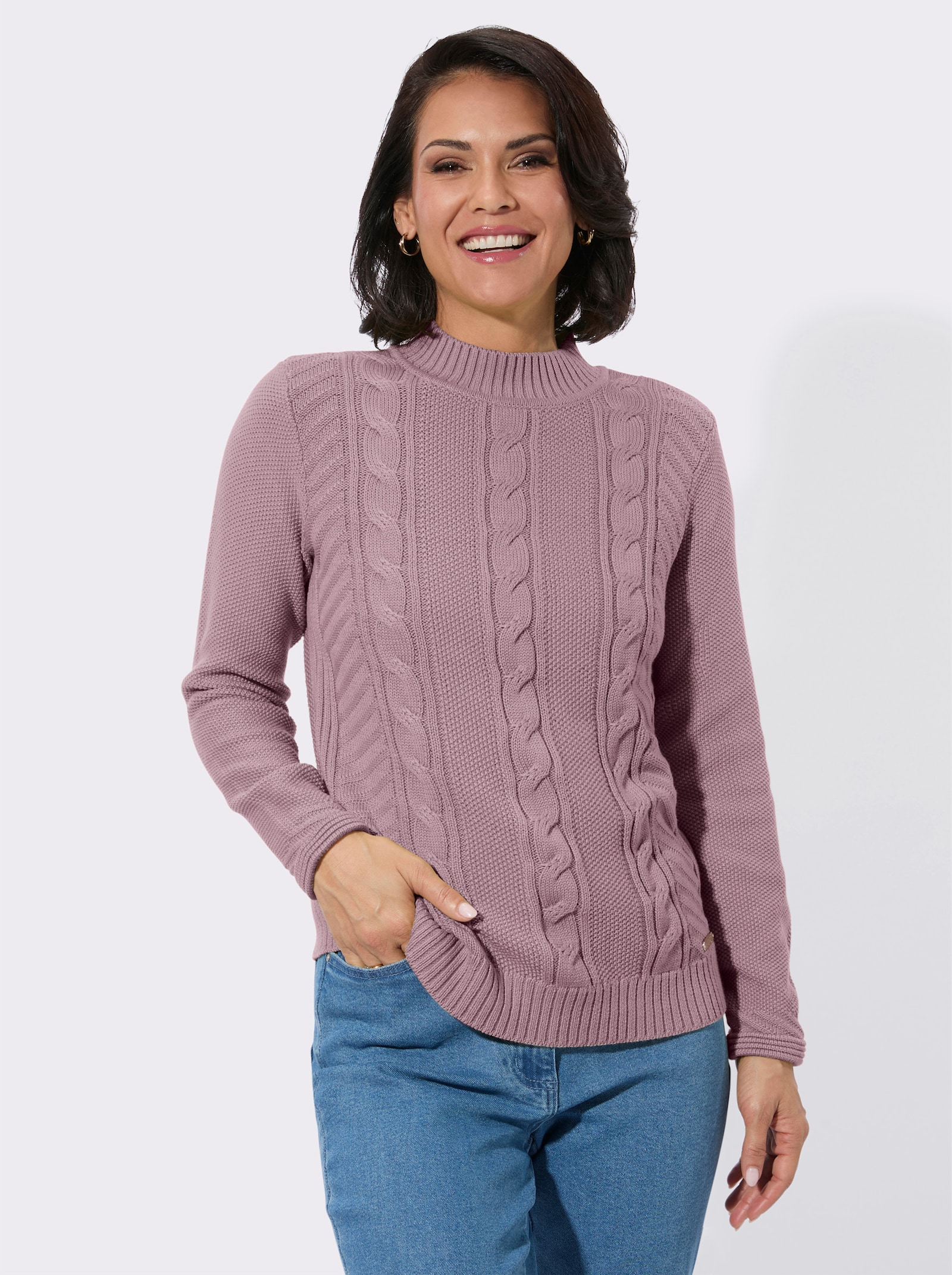 Stehkragenpullover mit Zopfmuster - mauve