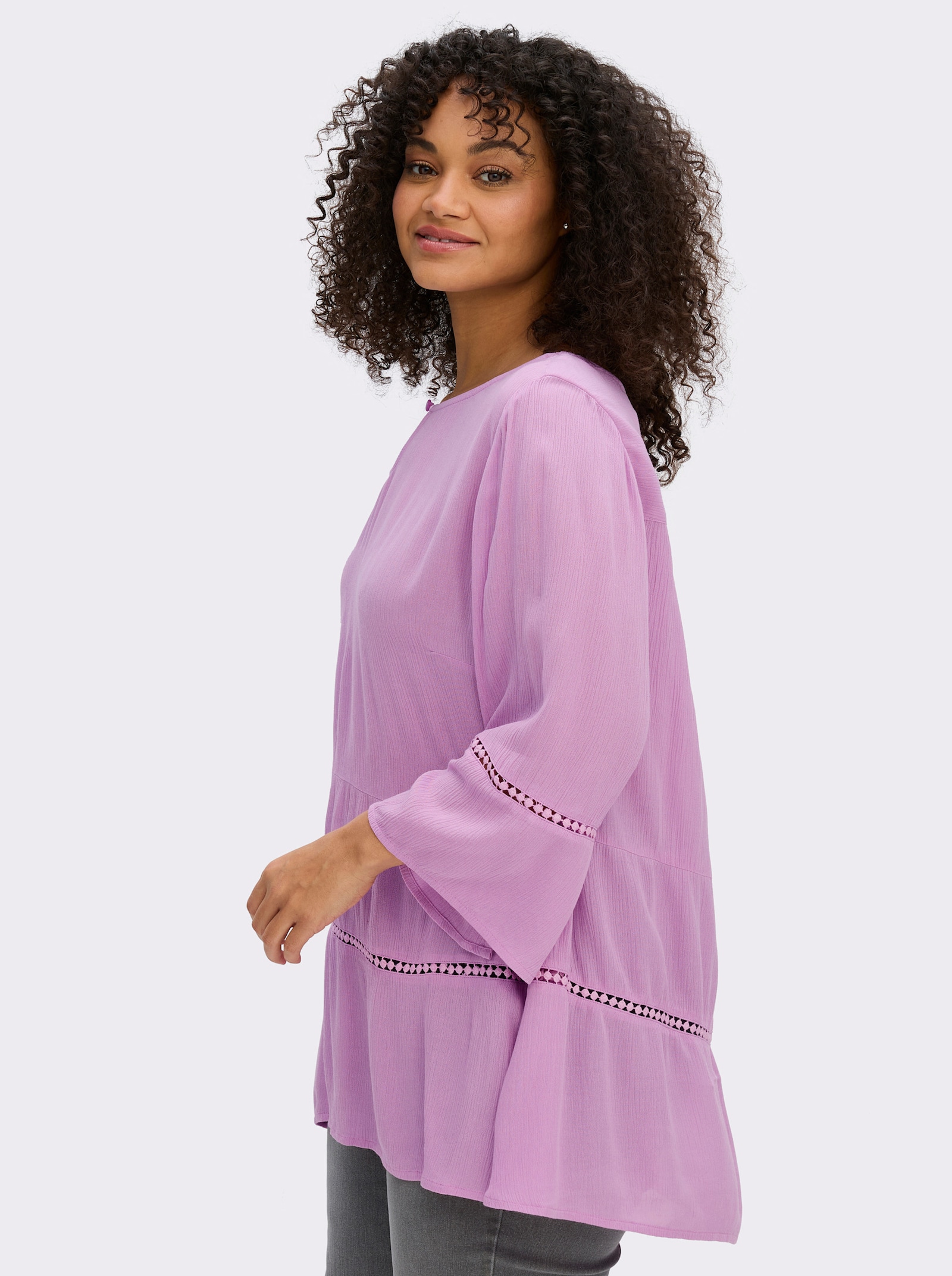 sheego Tunika mit 3/4-Arm und Lochmusterborte - orchidee