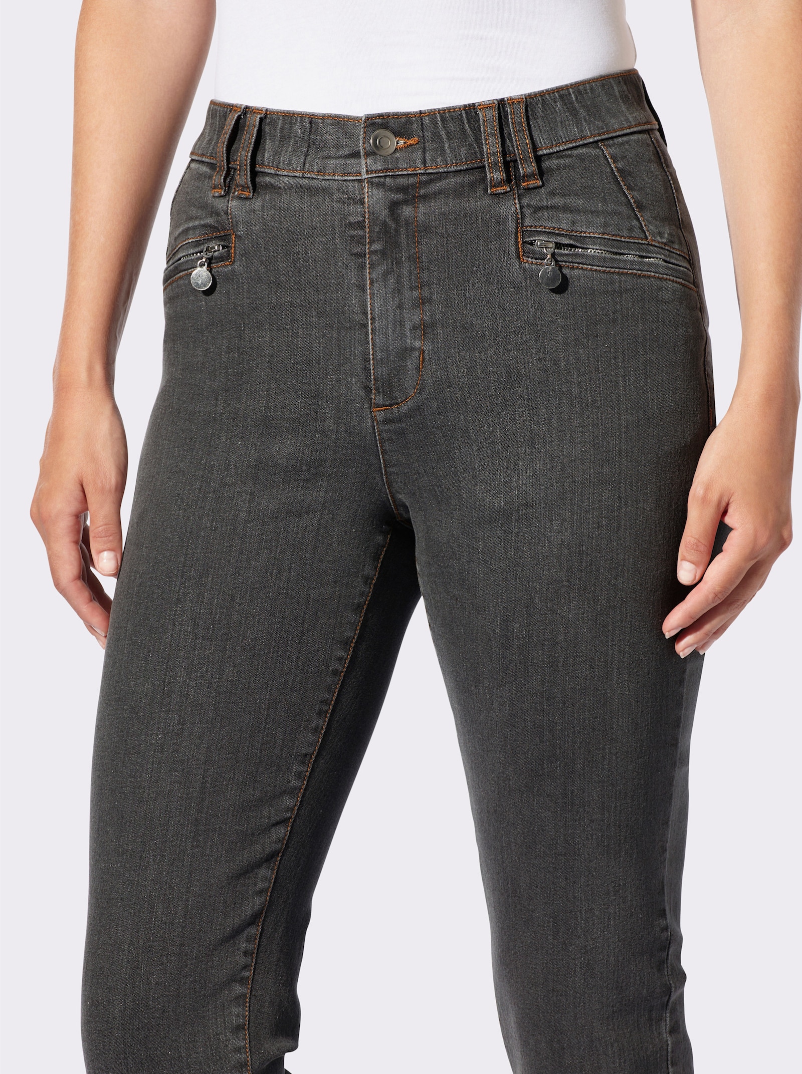 Jeans mit Reißverschluss-Taschen - grey denim