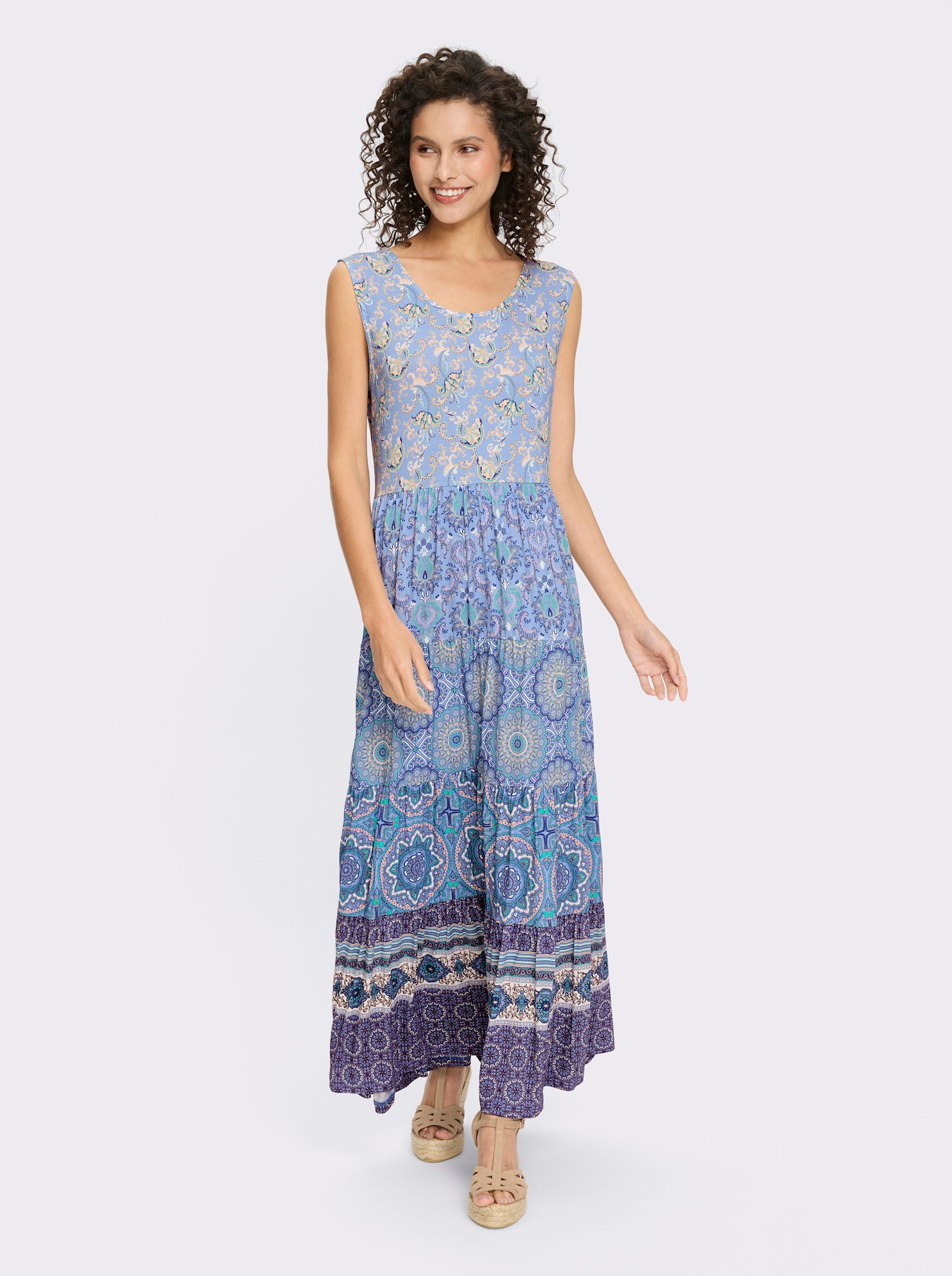 heine Jerseykleid mit Ornament-Druck - bleu-salbei-bedruckt