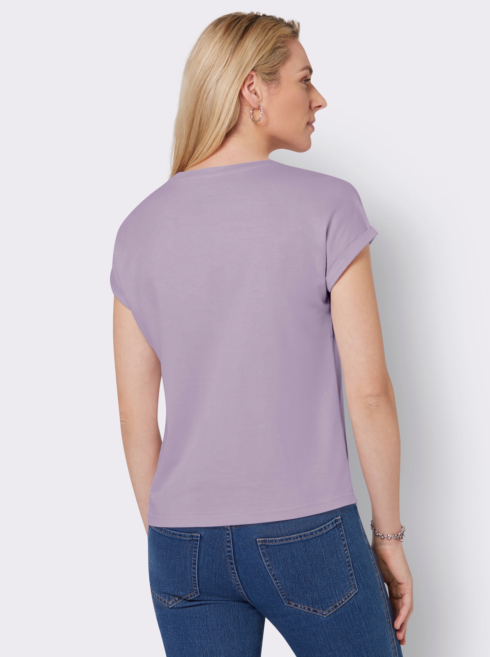 Tričko s kulatým výstřihem s ažurovou výšivkou - šeříková