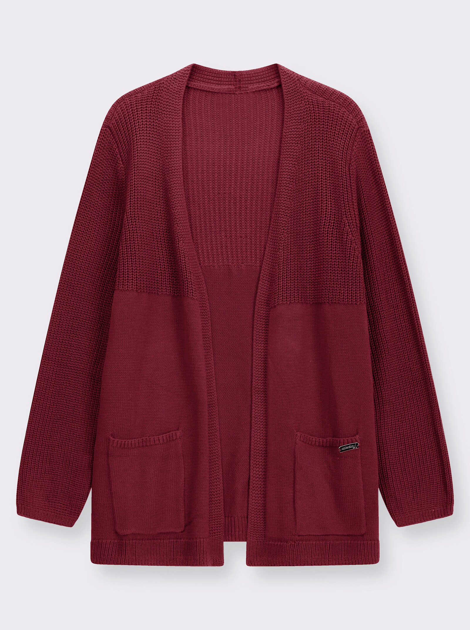Strickjacke in langer, offener Form - dunkelrot