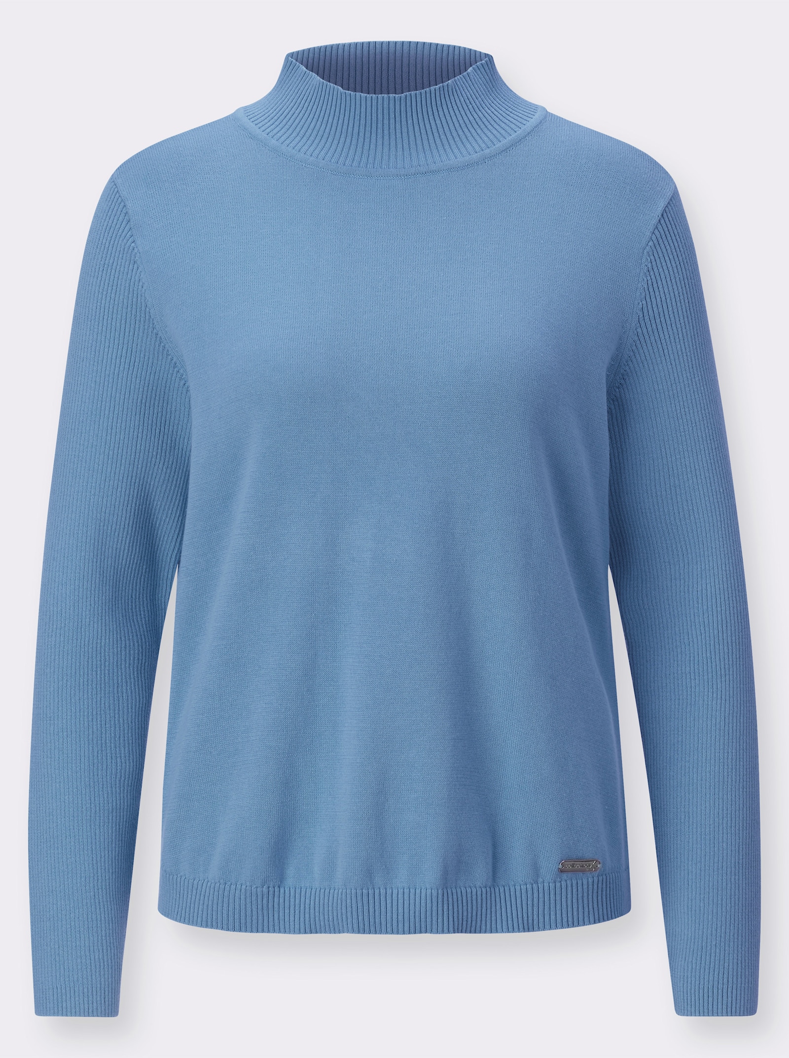 Stehkragenpullover mit Ärmeln in Ripp-Optik - mittelblau