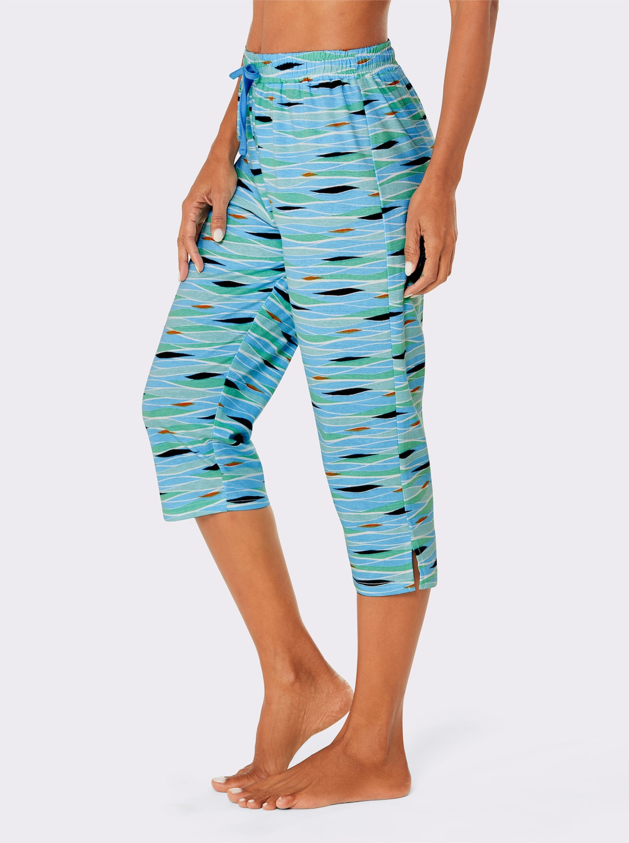 feel good Strandbroek - donkerblauw bedrukt + aqua bedrukt