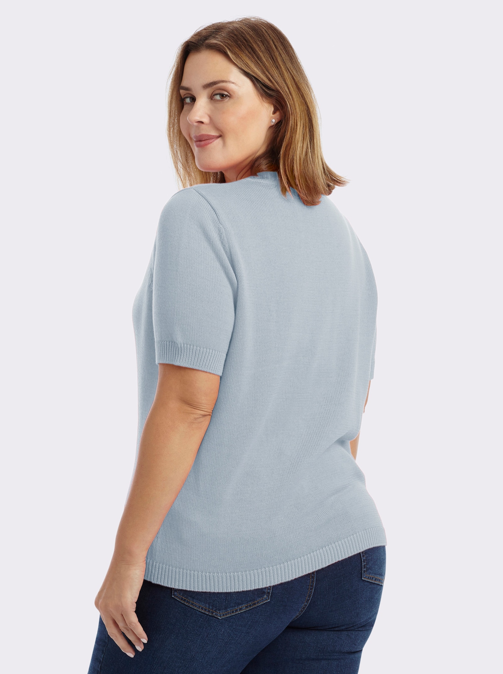 Kurzarmpullover mit Rippabschlüssen - eisblau