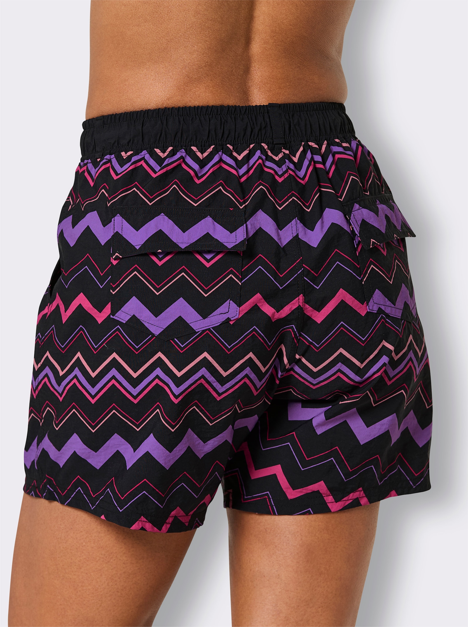 Badeshorts mit einfarbigem Bund - schwarz-pink-lila