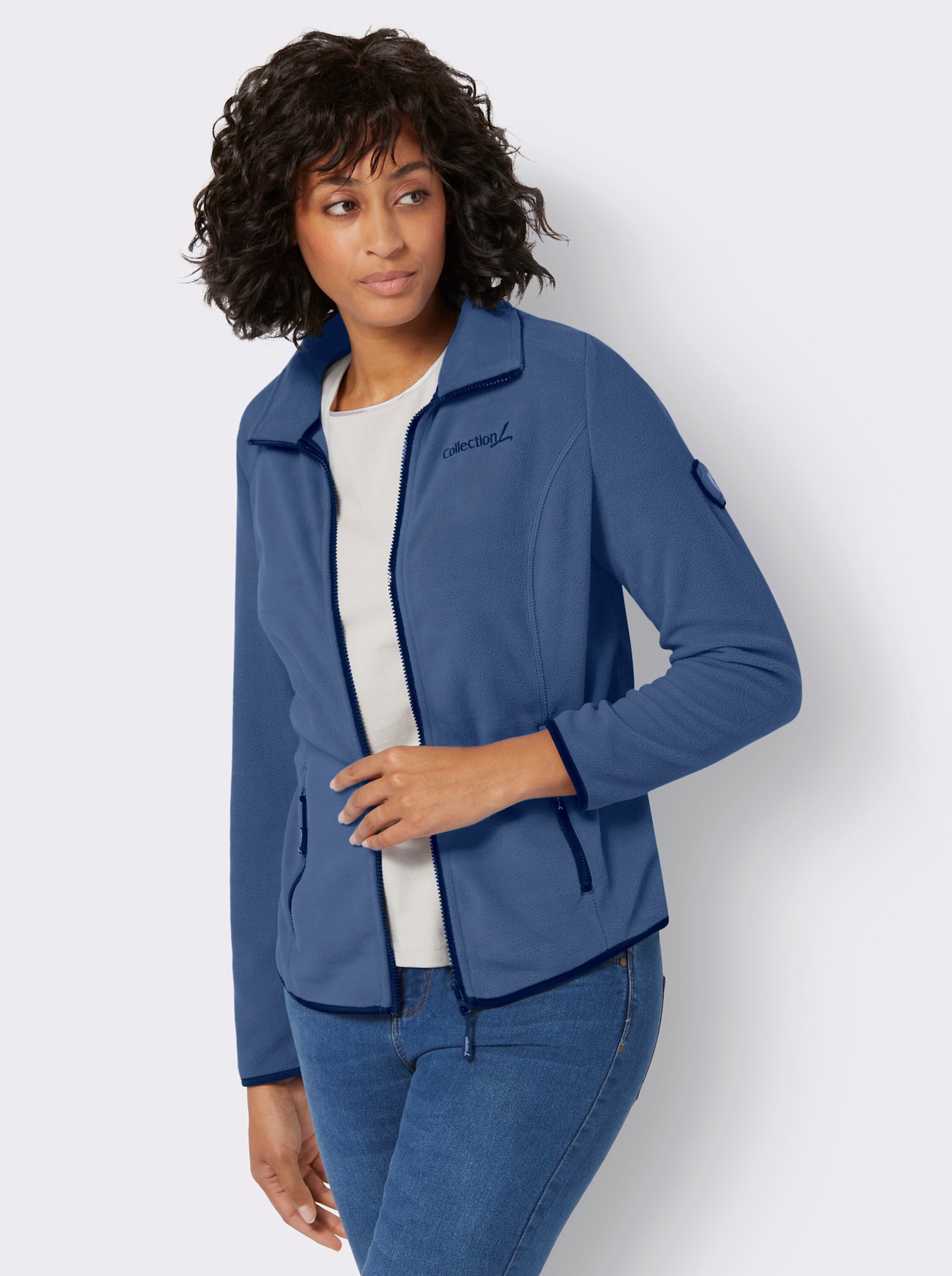 Fleecejacke mit Stickerei - jeansblau