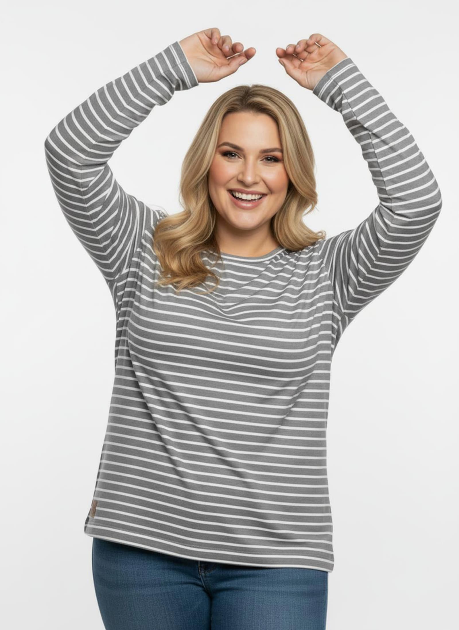 Sweatshirt im Ringel-Dessin - steingrau-ecru-geringelt