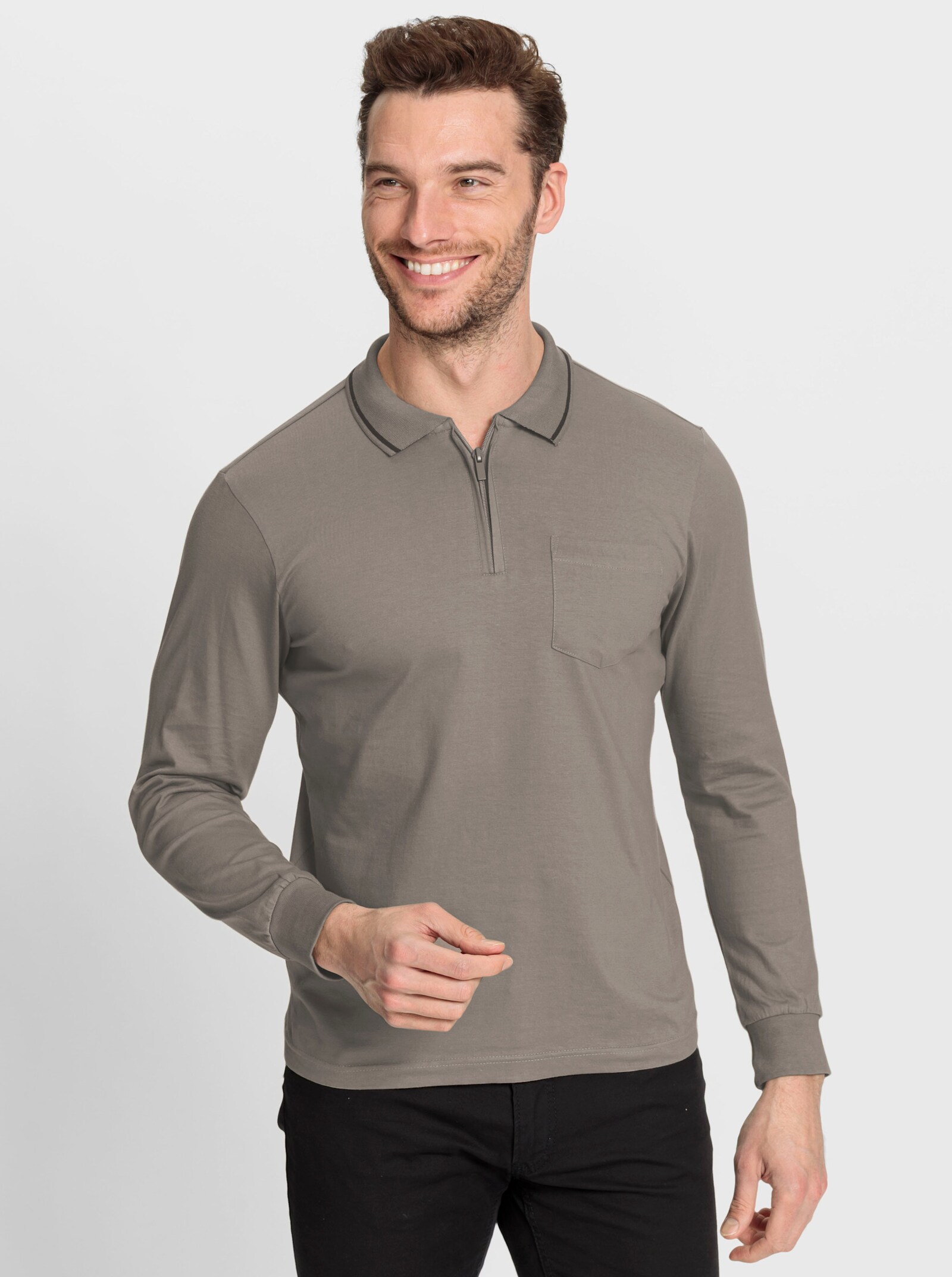 Catamaran Langarm-Poloshirt mit Reissverschluss - taupe