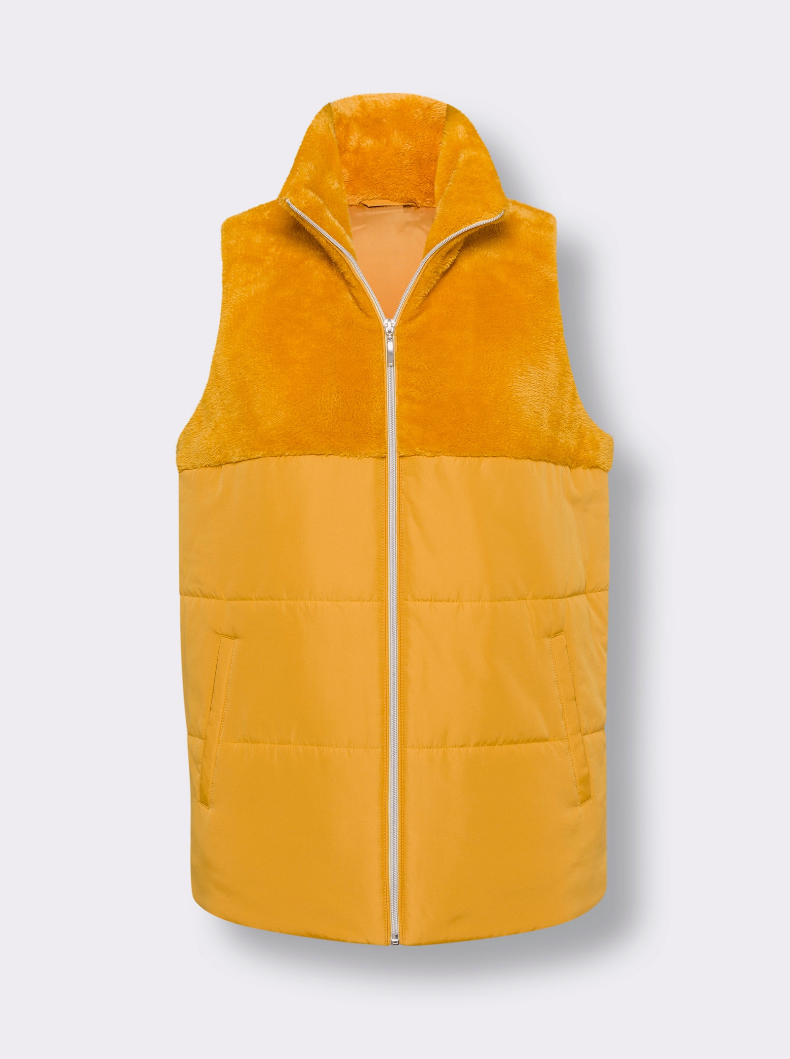 Steppweste mit Teddy-Fleece - ocker