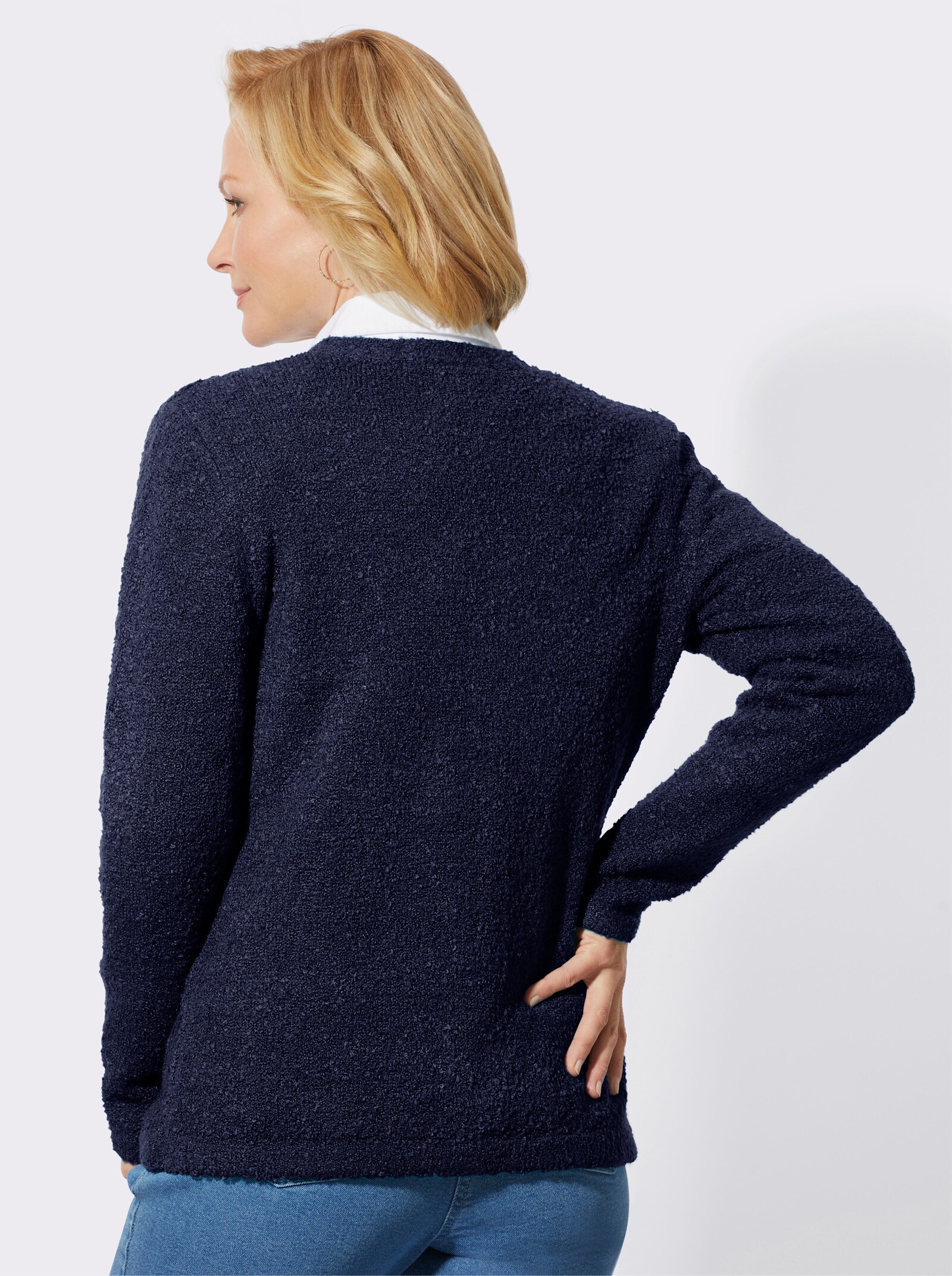 Strickjacke in Bouclé-Optik - marine-meliert