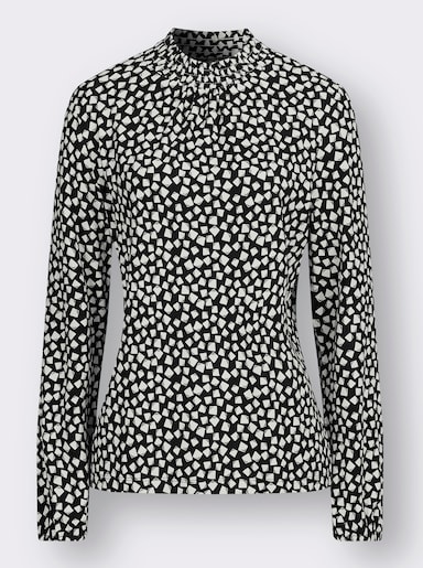 Shirt met opstaande kraag - ecru/zwart geprint