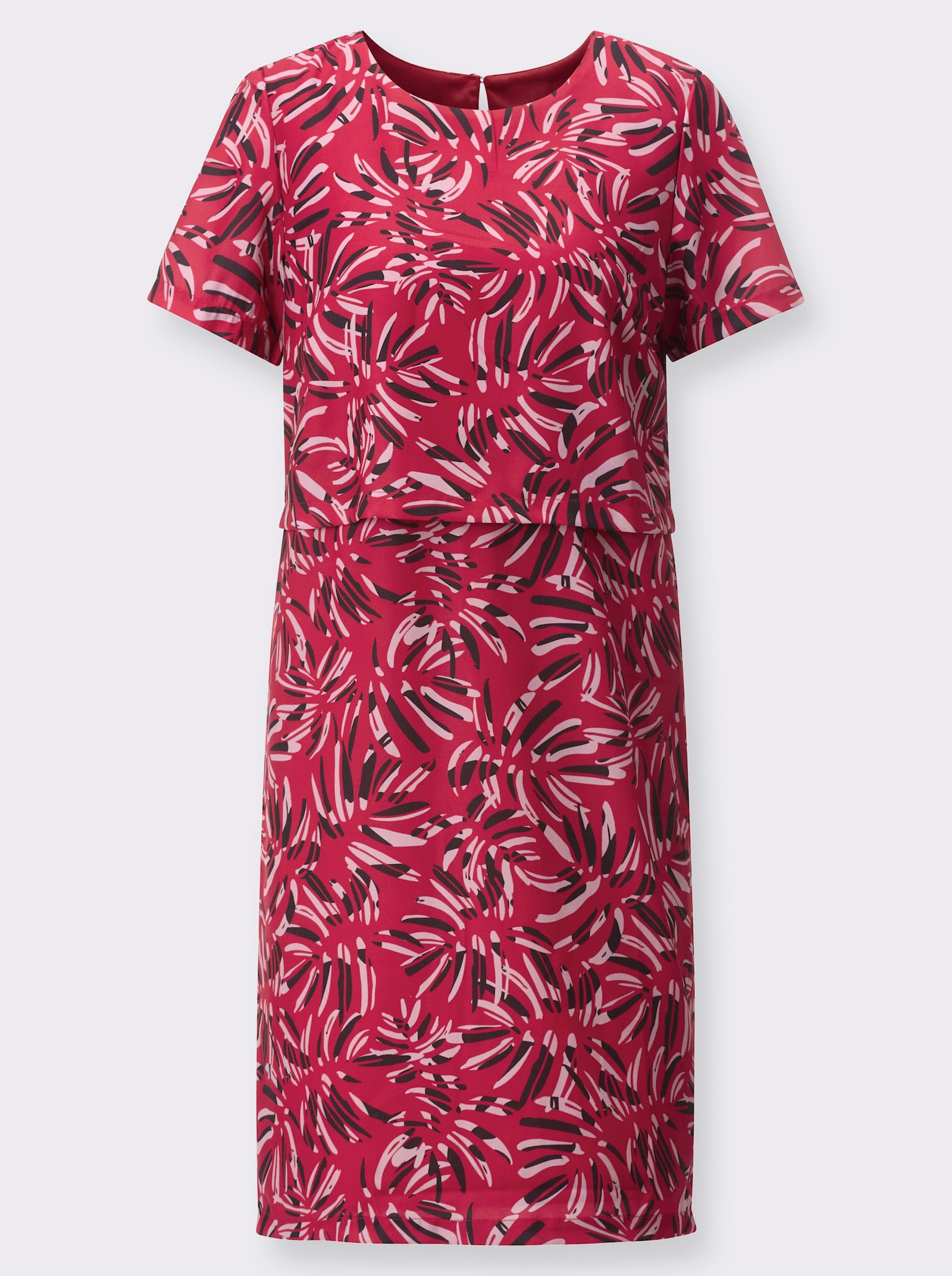 Bleistiftkleid in 2-in-1-Optik - rot-mauve-bedruckt