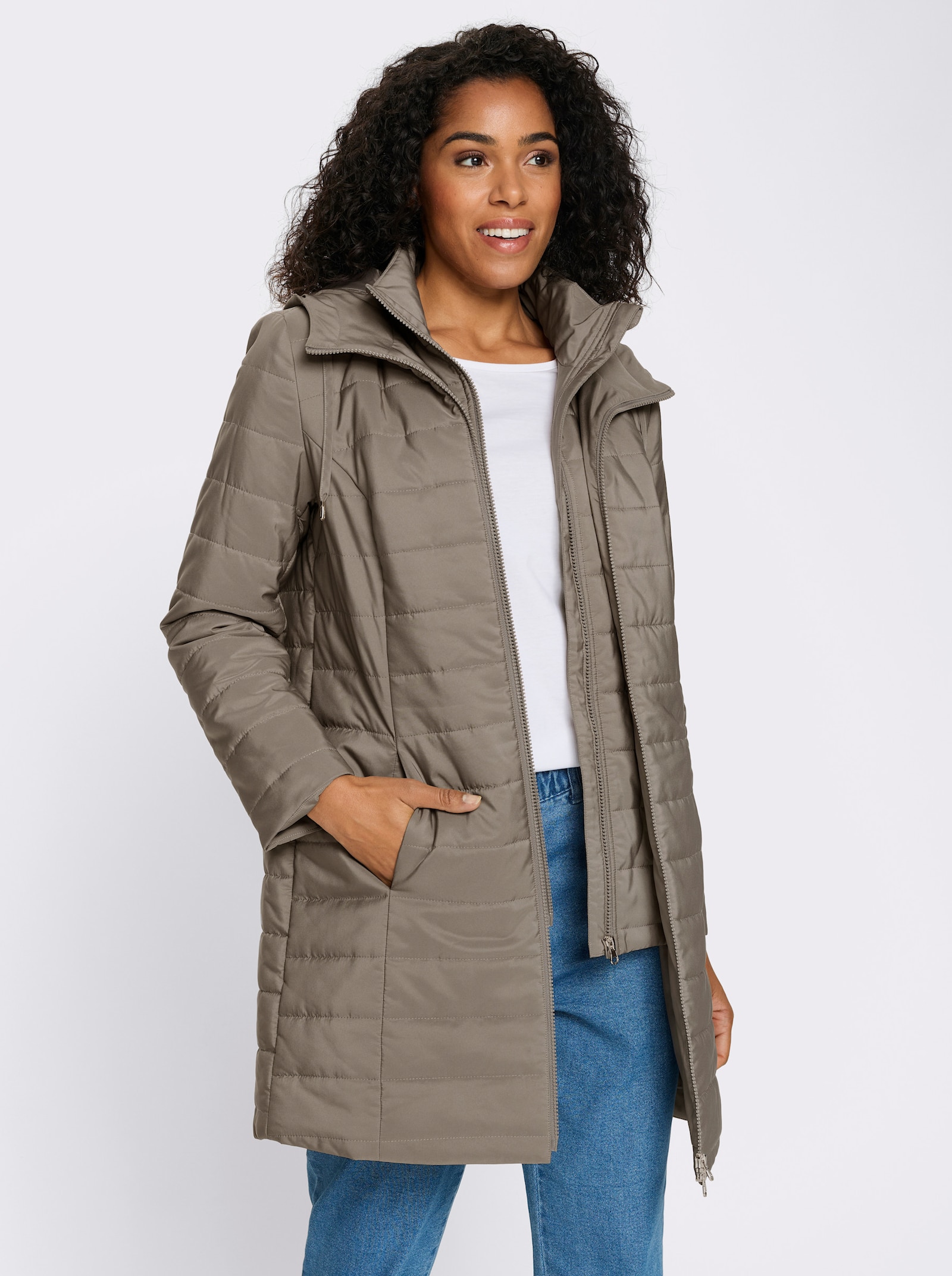 Longjacke in 2-in-1-Optik - taupe